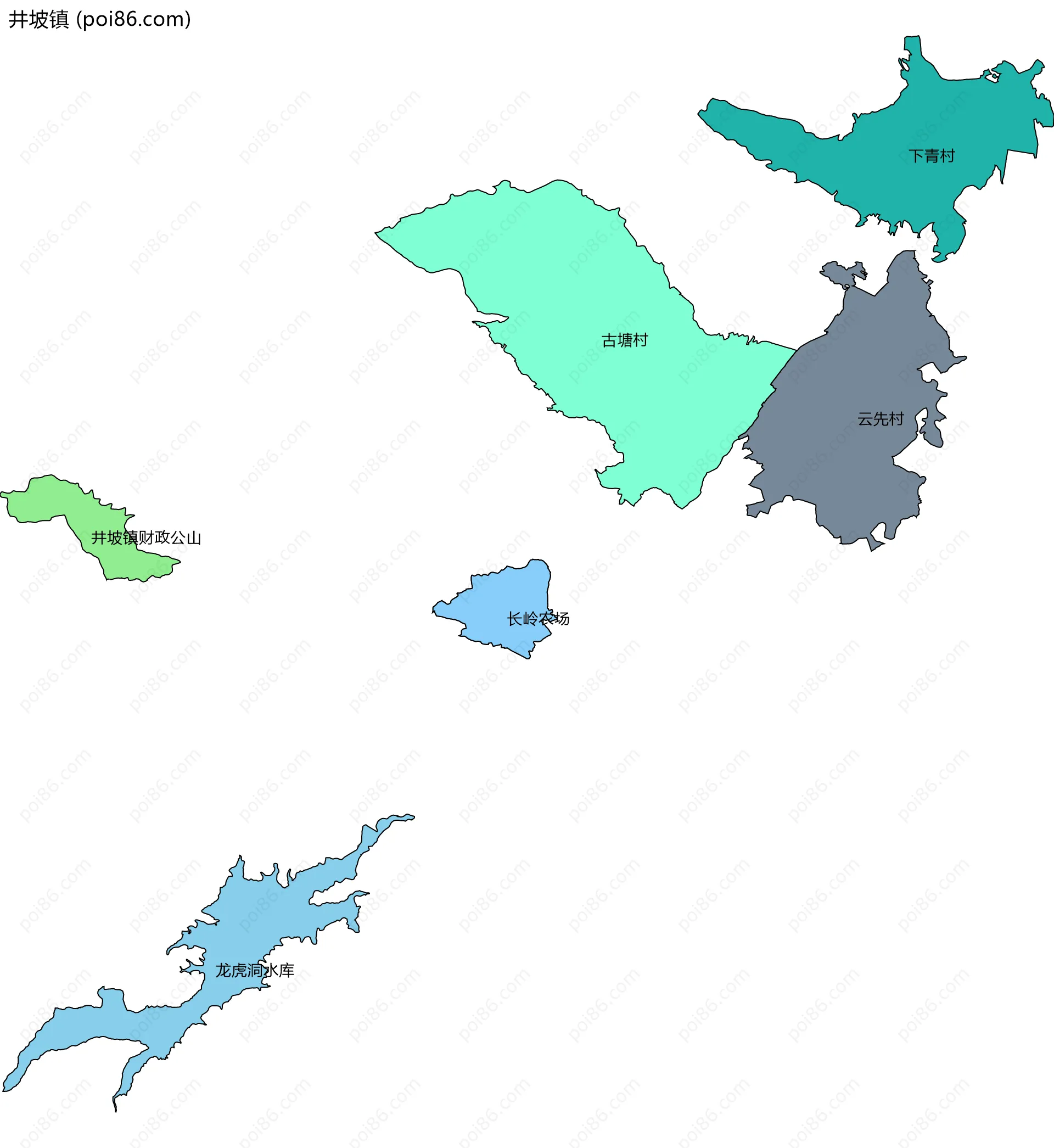 井坡镇边界地图(五级行政区划)