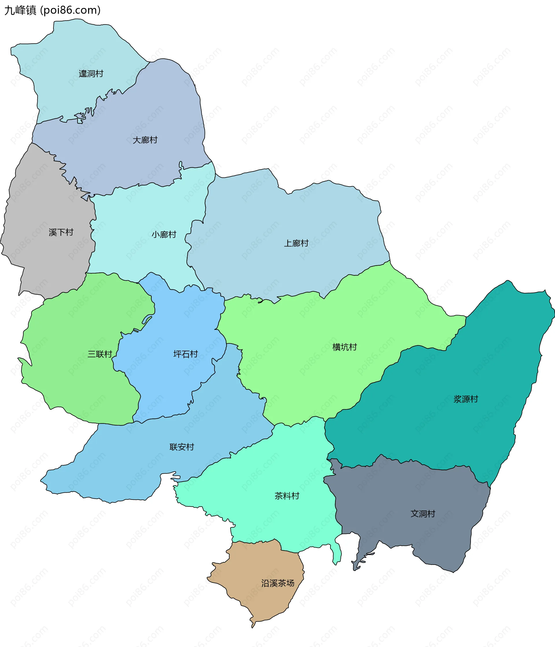 九峰镇边界地图(五级行政区划)