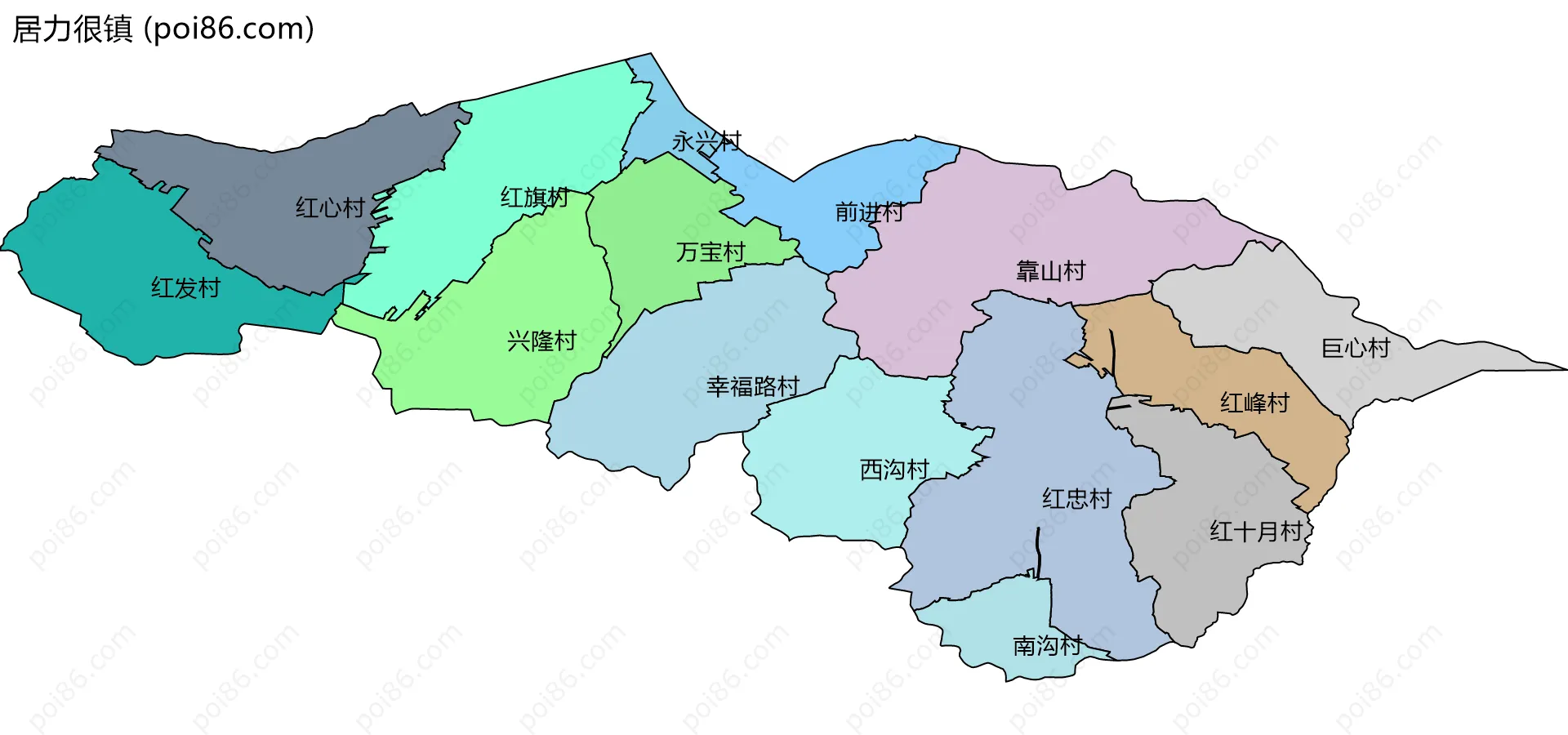居力很镇边界地图(五级行政区划)