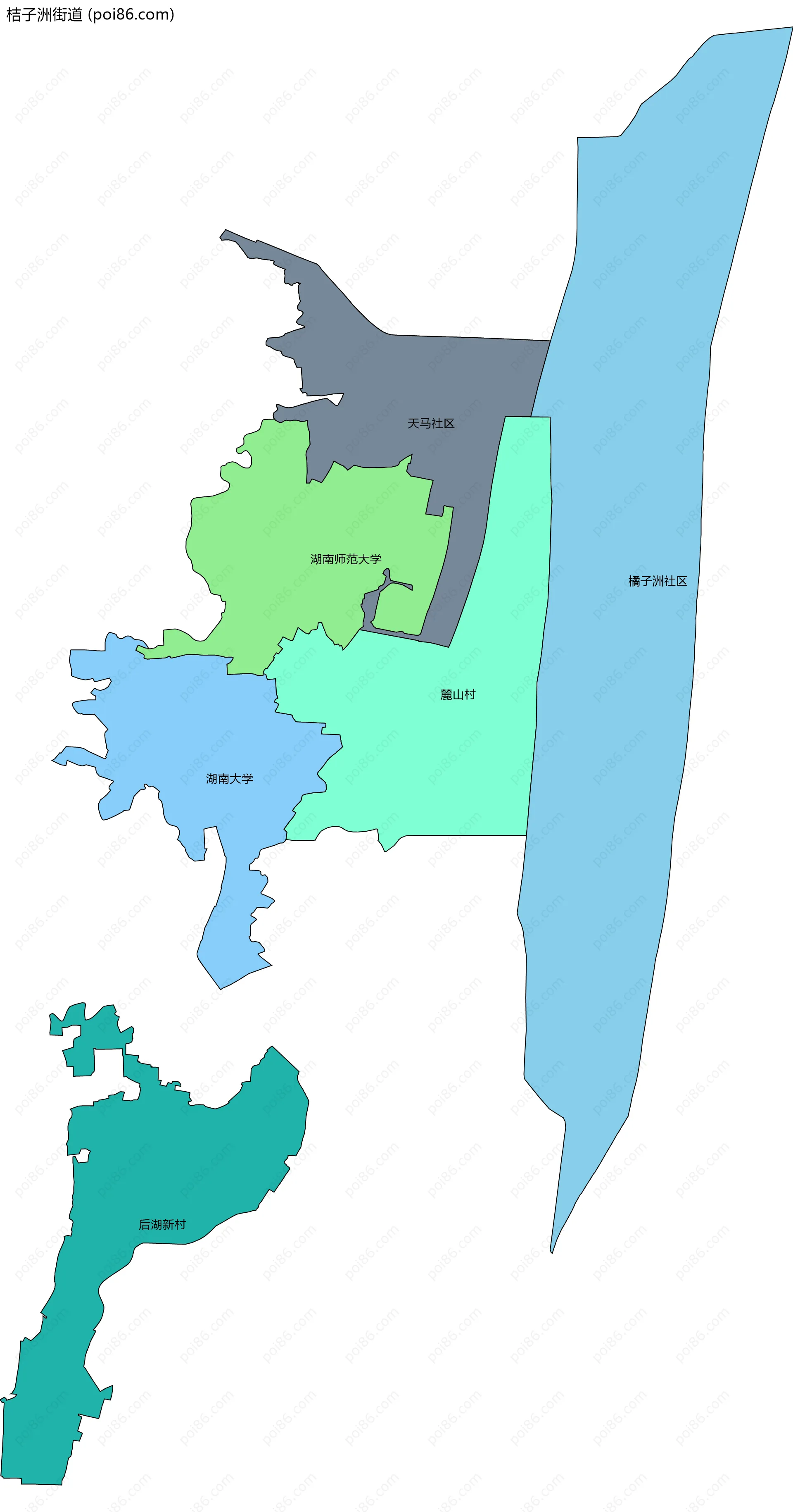 桔子洲街道边界地图(五级行政区划)