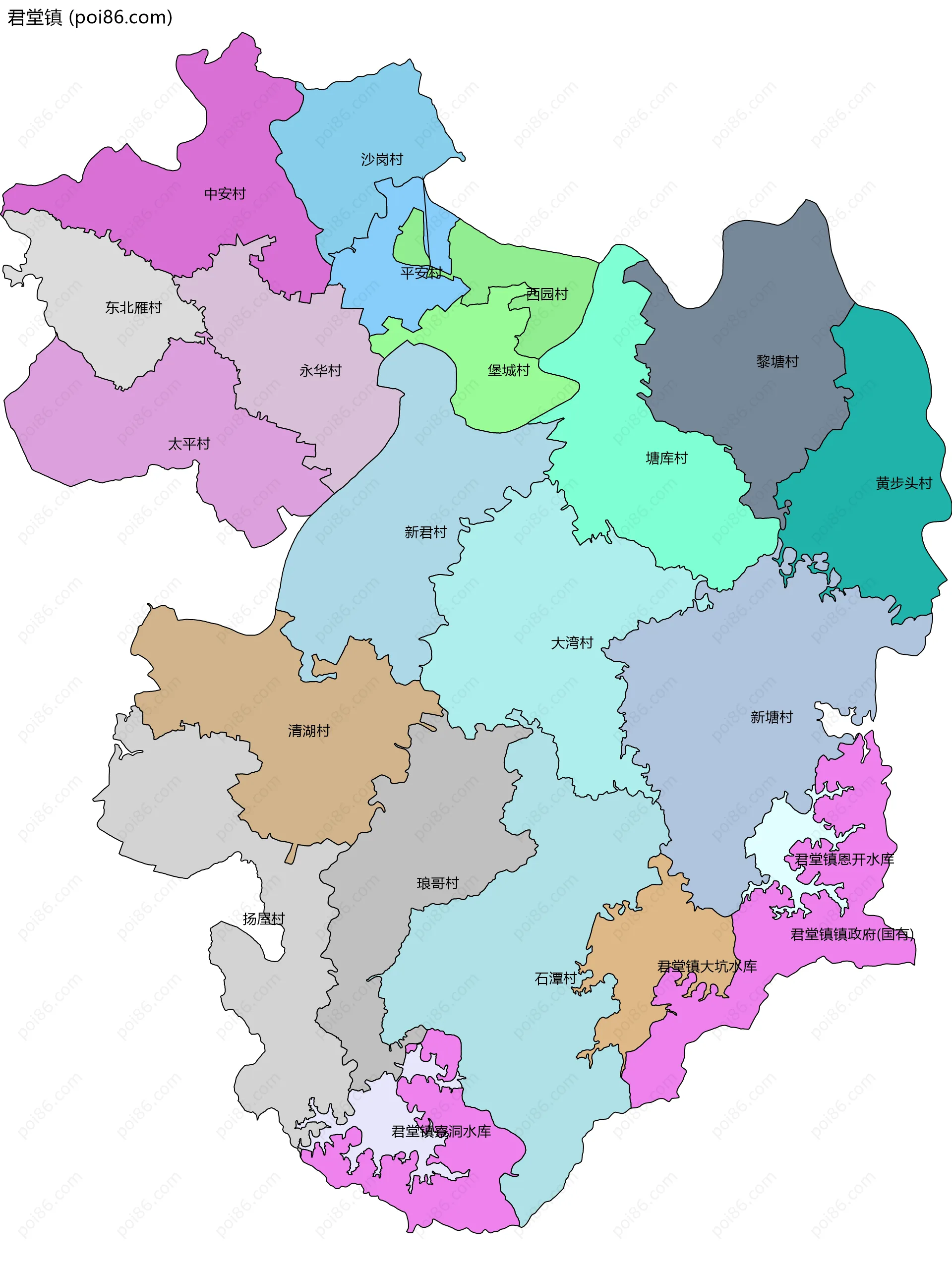 君堂镇边界地图(五级行政区划)