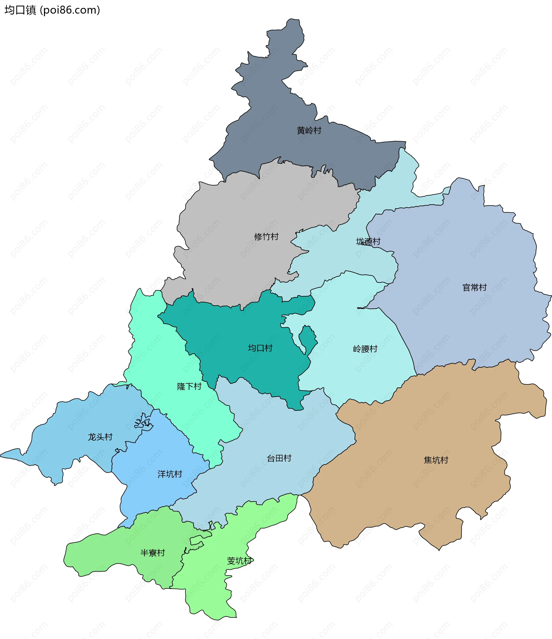 均口镇边界地图(五级行政区划)