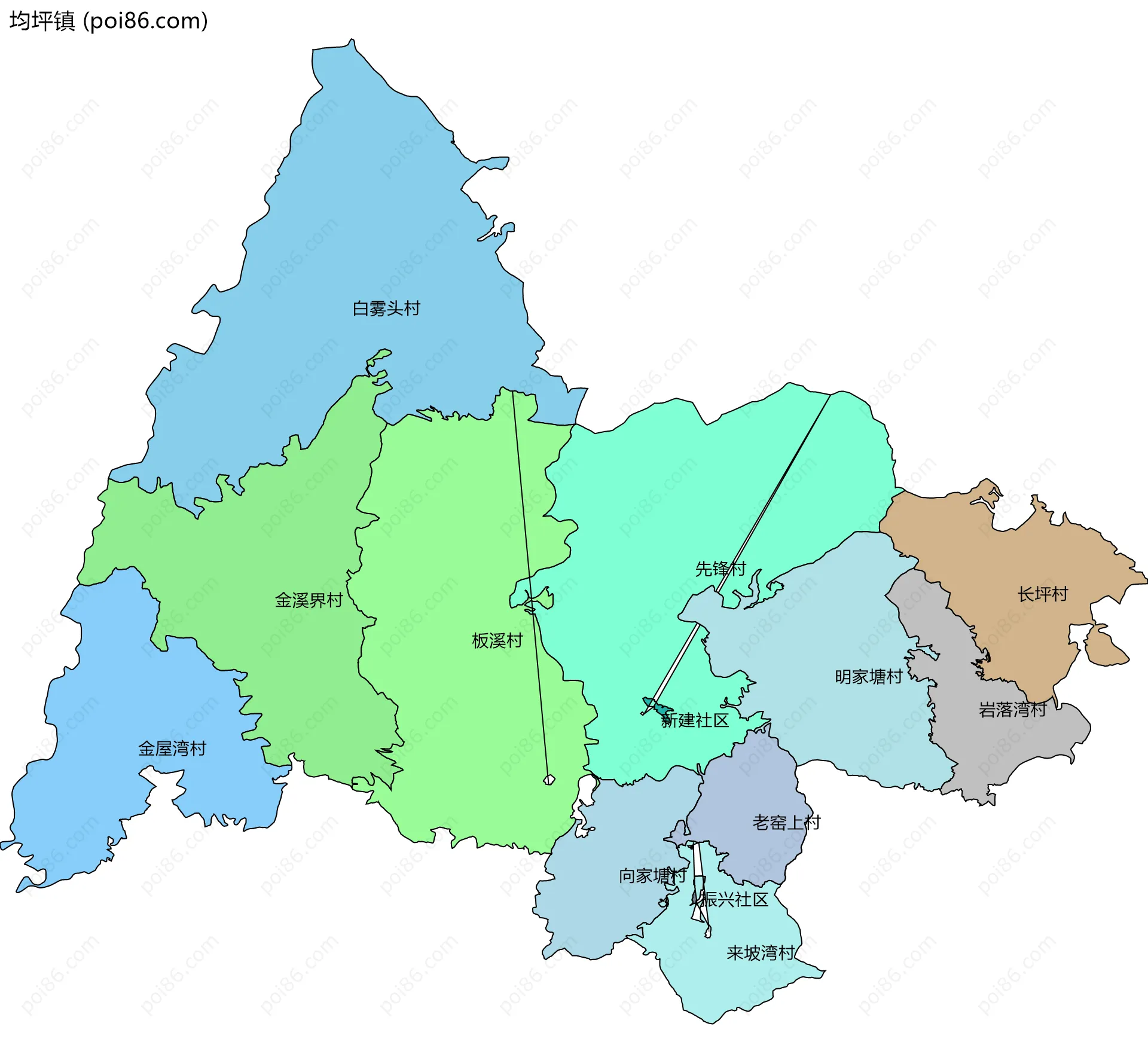 均坪镇边界地图(五级行政区划)