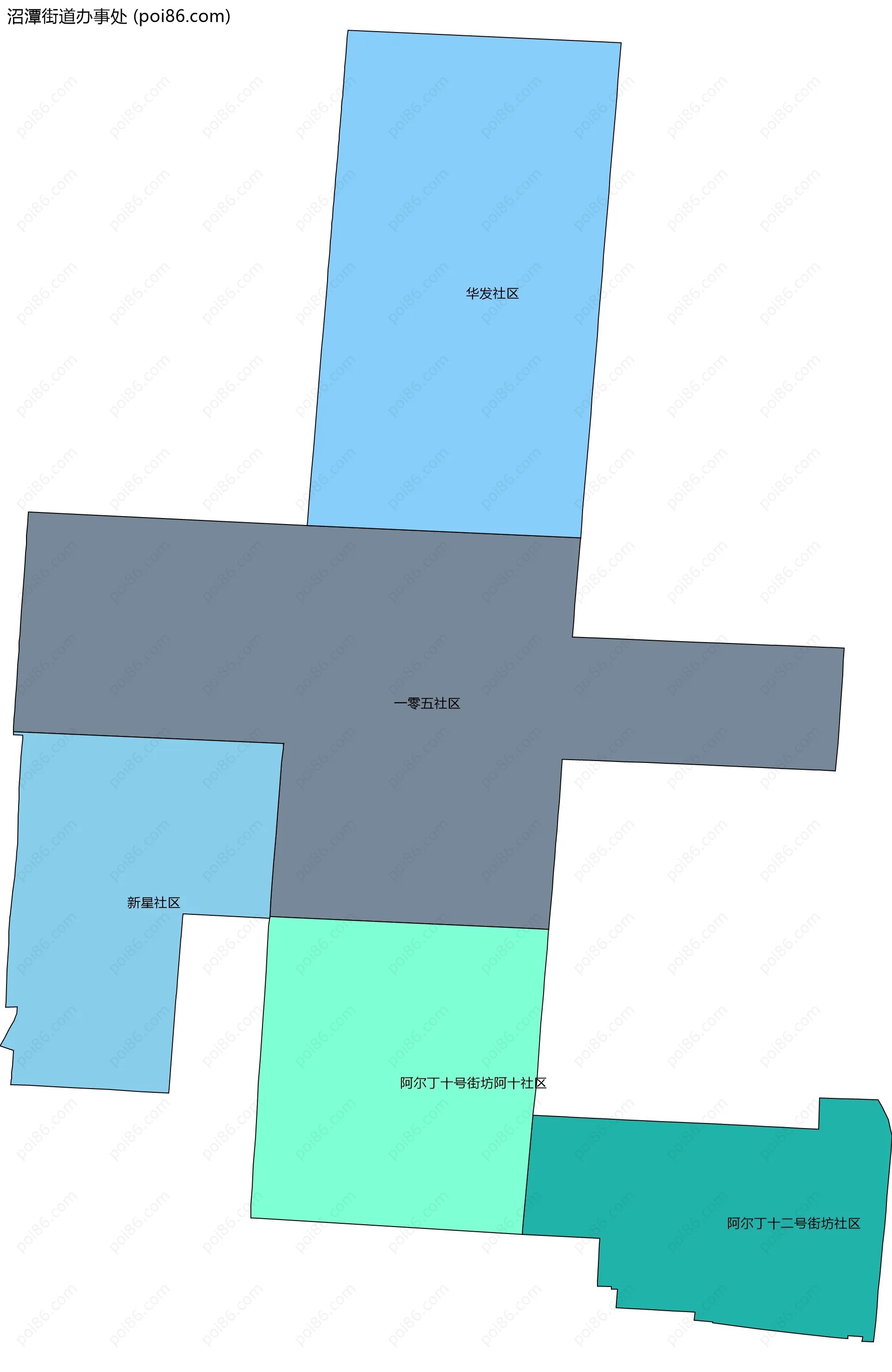 沼潭街道办事处边界地图(五级行政区划)