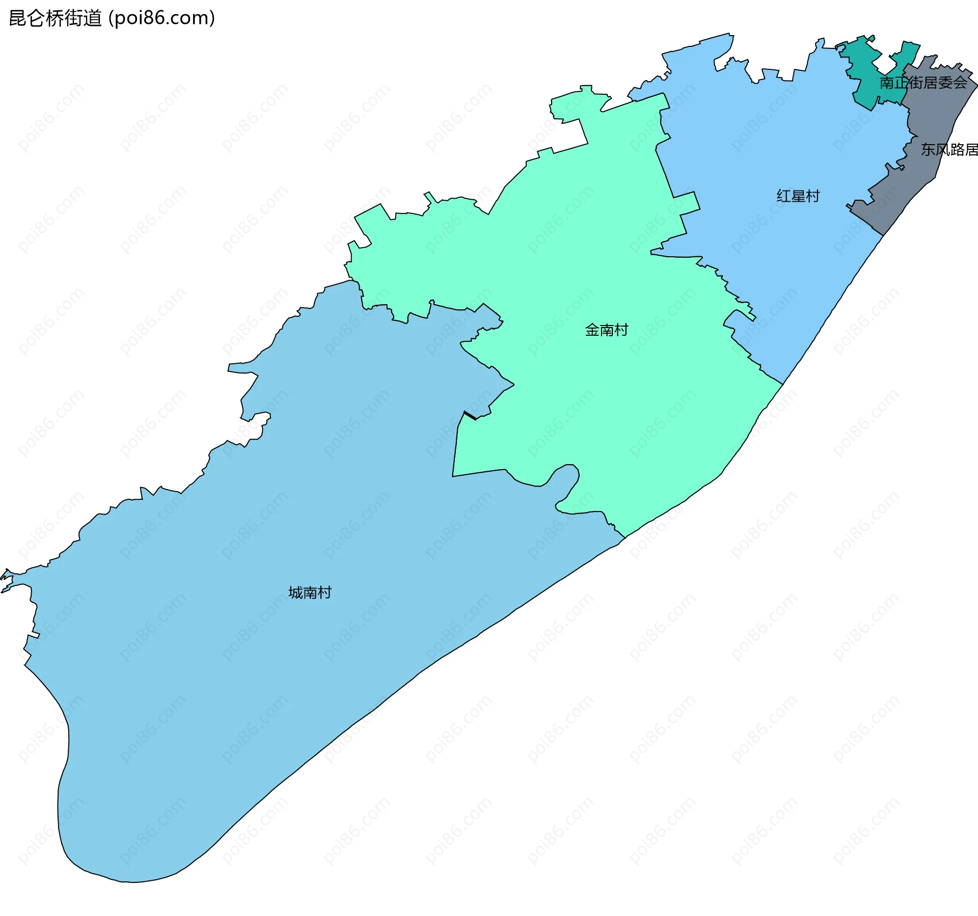 昆仑桥街道边界地图(五级行政区划)