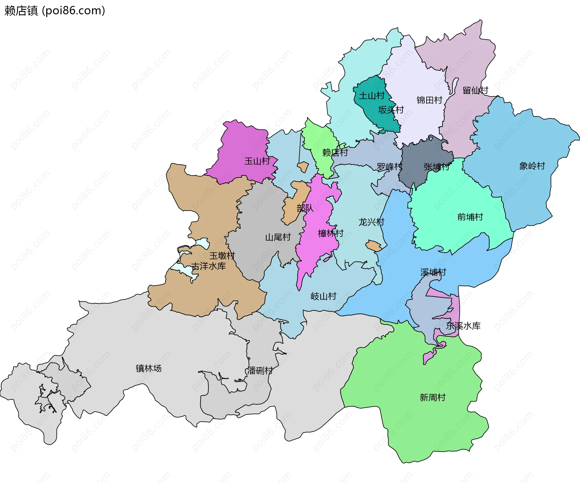 赖店镇边界地图(五级行政区划)
