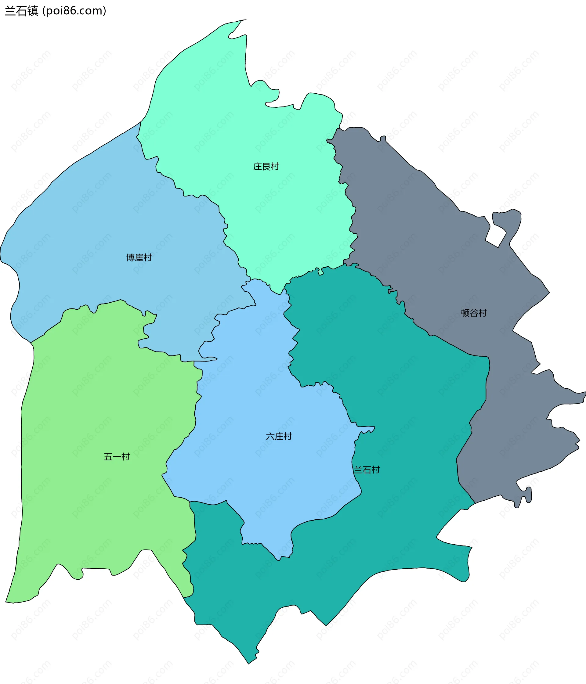 兰石镇边界地图(五级行政区划)