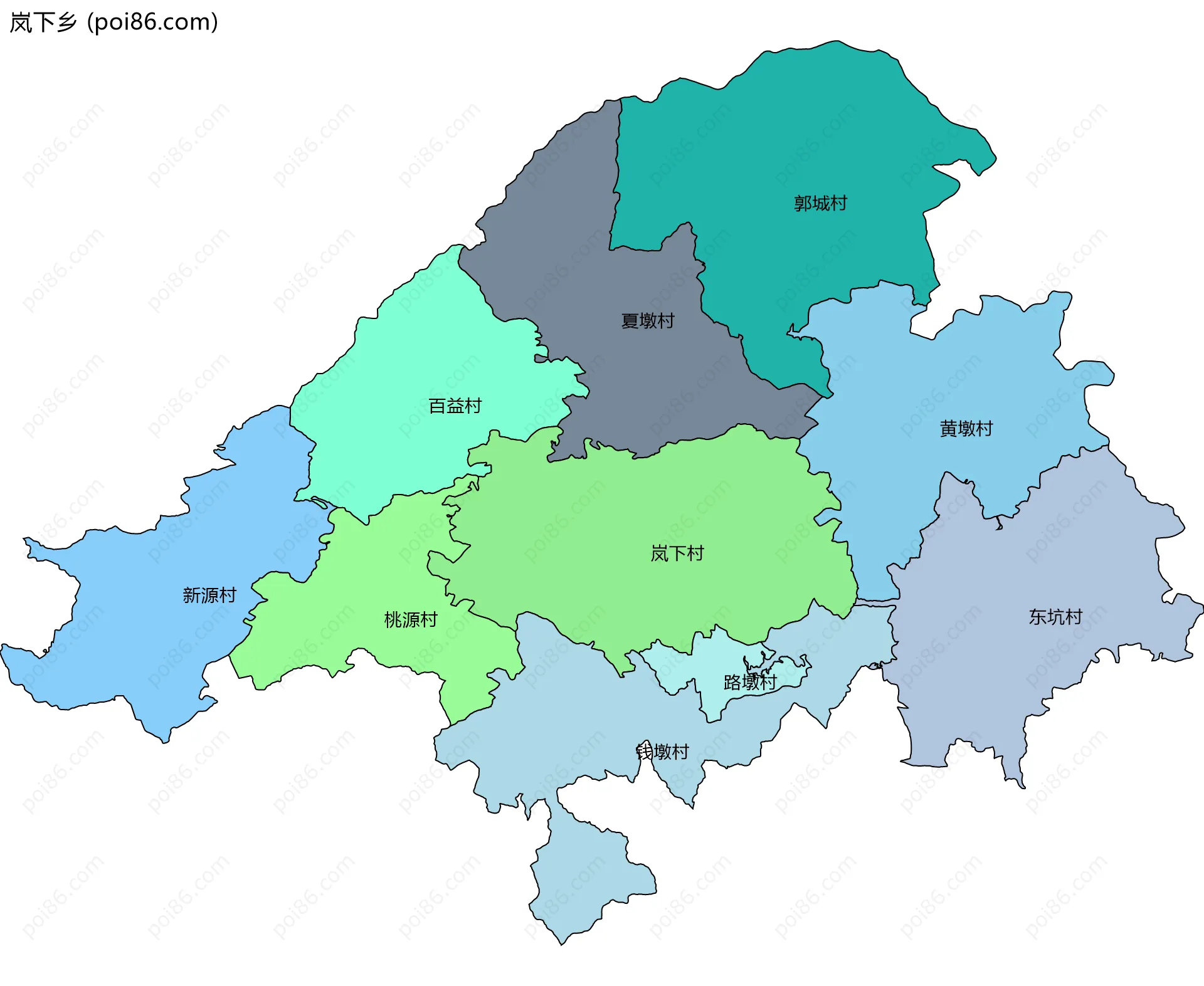 岚下乡边界地图(五级行政区划)