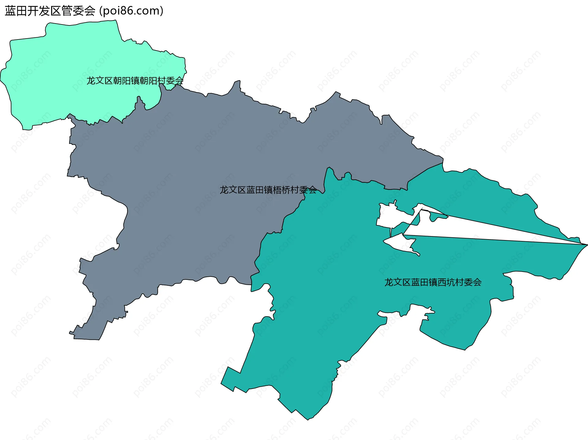 蓝田开发区管委会边界地图(五级行政区划)