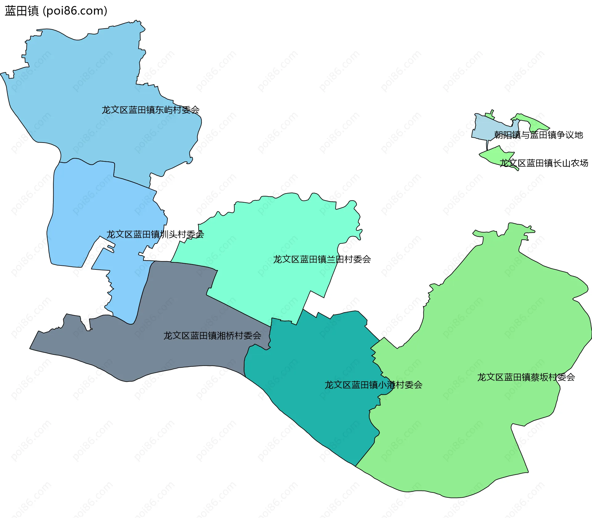 蓝田镇边界地图(五级行政区划)