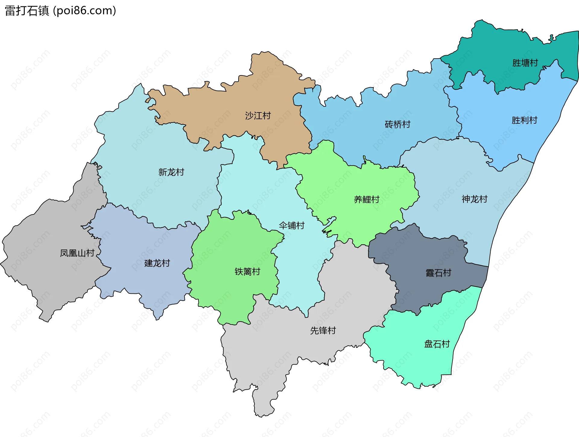 雷打石镇边界地图(五级行政区划)