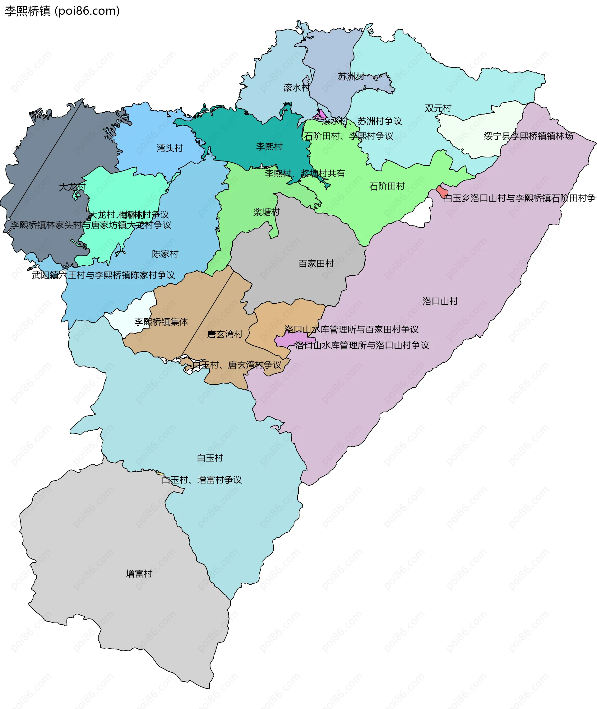 李熙桥镇边界地图(五级行政区划)