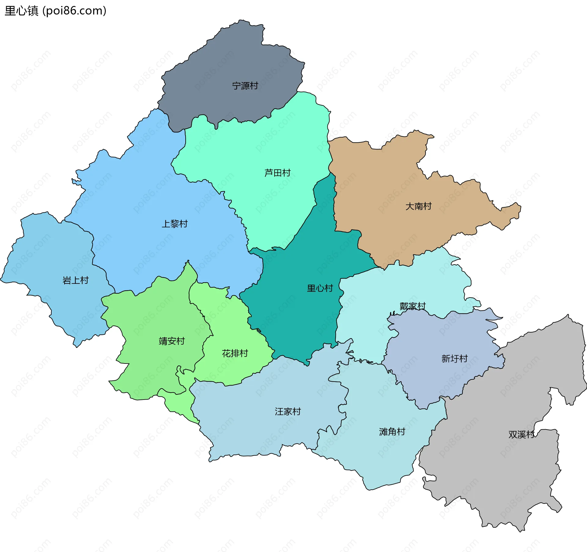 里心镇边界地图(五级行政区划)