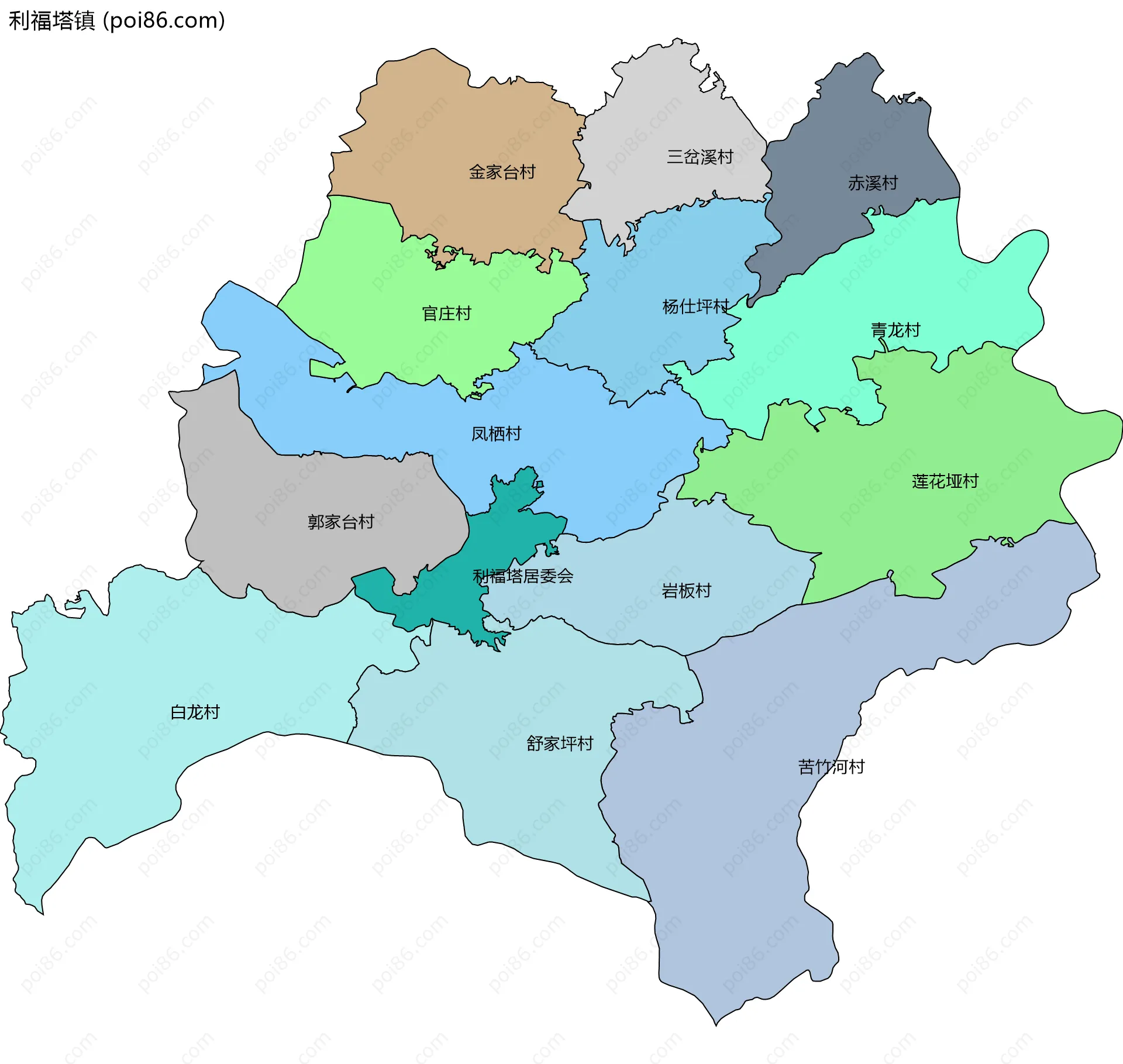 利福塔镇边界地图(五级行政区划)