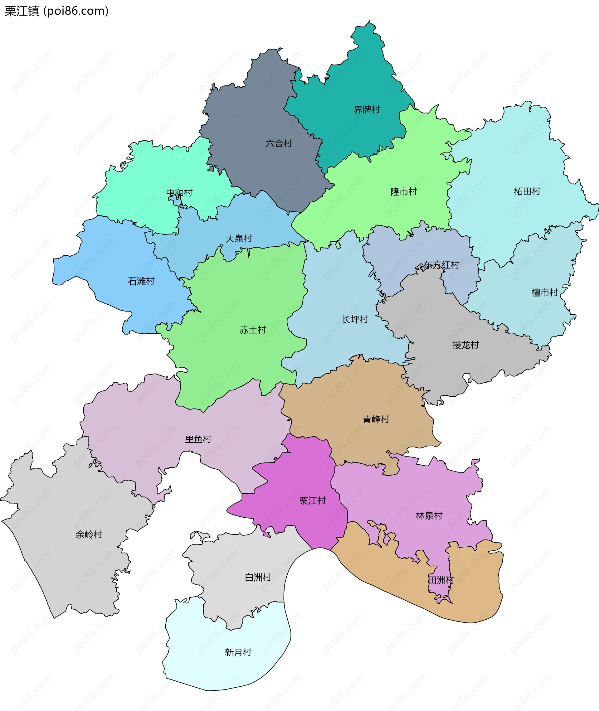 栗江镇边界地图(五级行政区划)