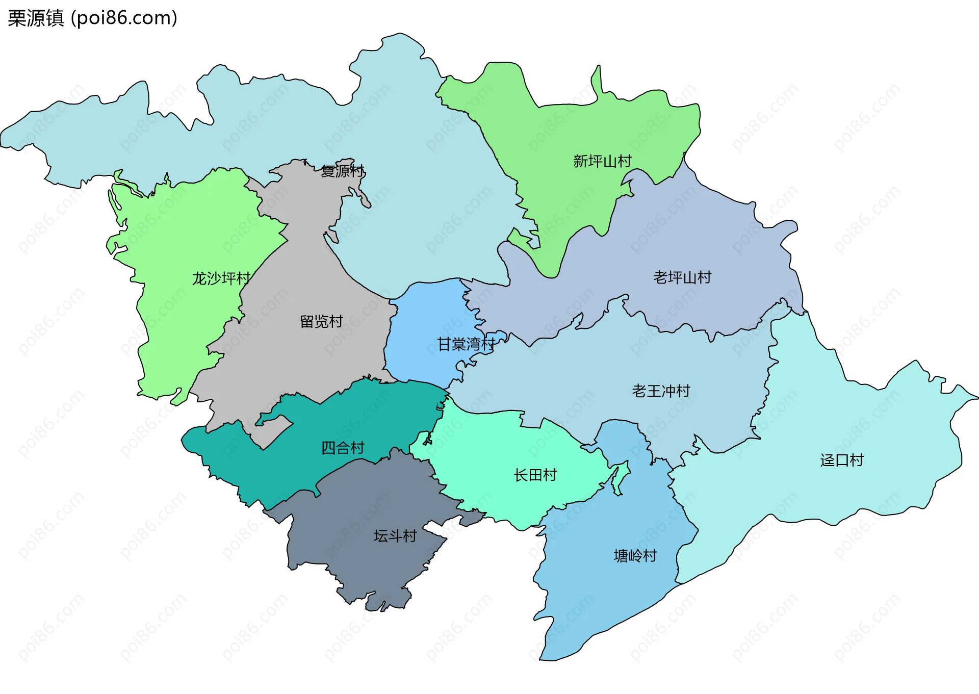 栗源镇边界地图(五级行政区划)