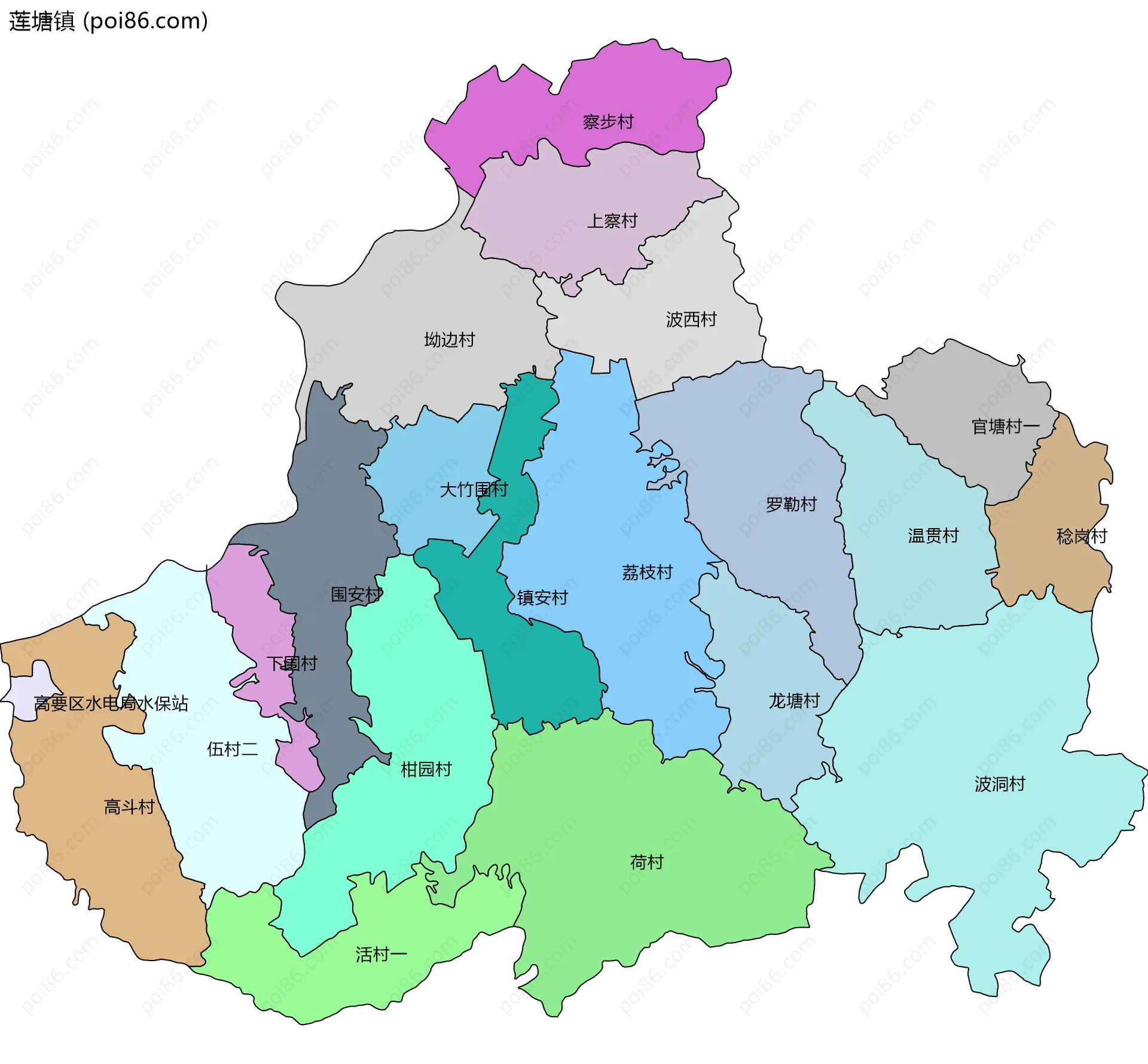 莲塘镇边界地图(五级行政区划)