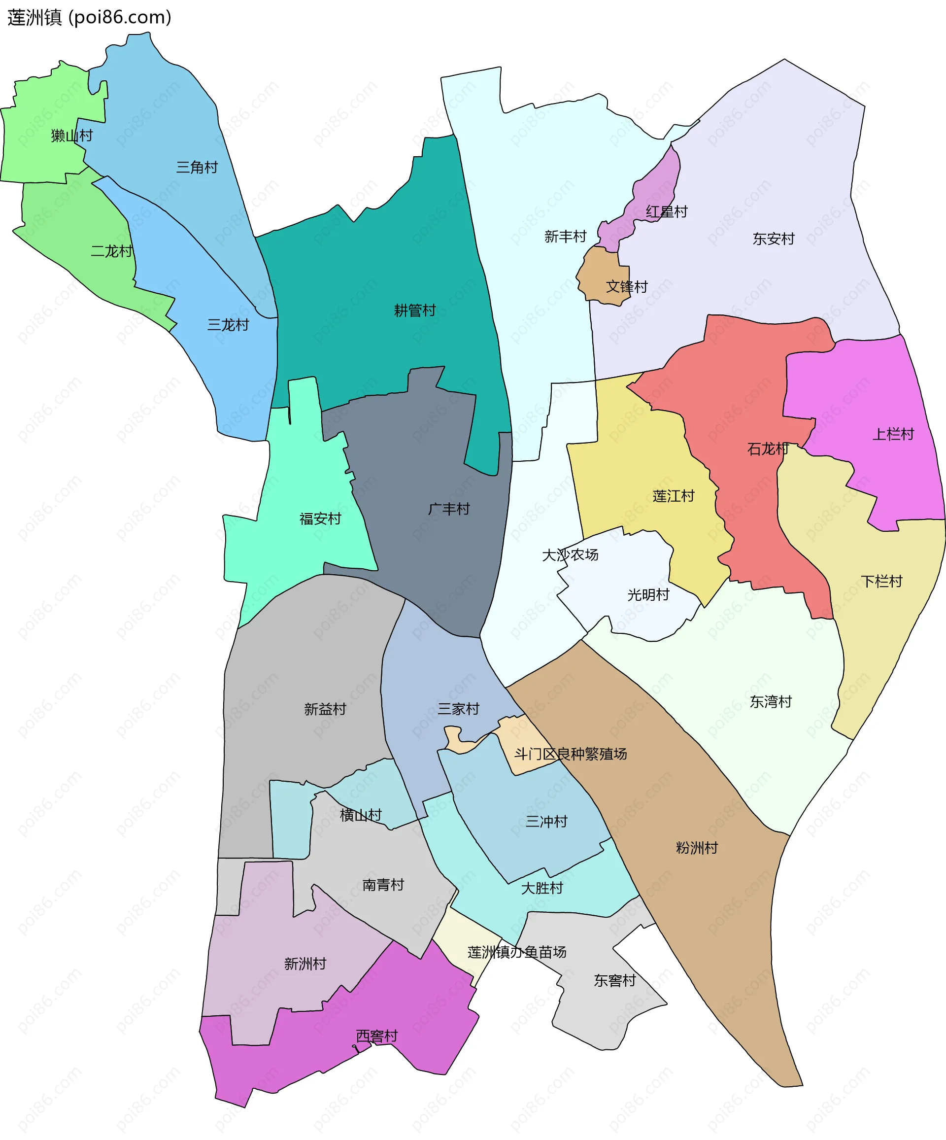 莲洲镇边界地图(五级行政区划)