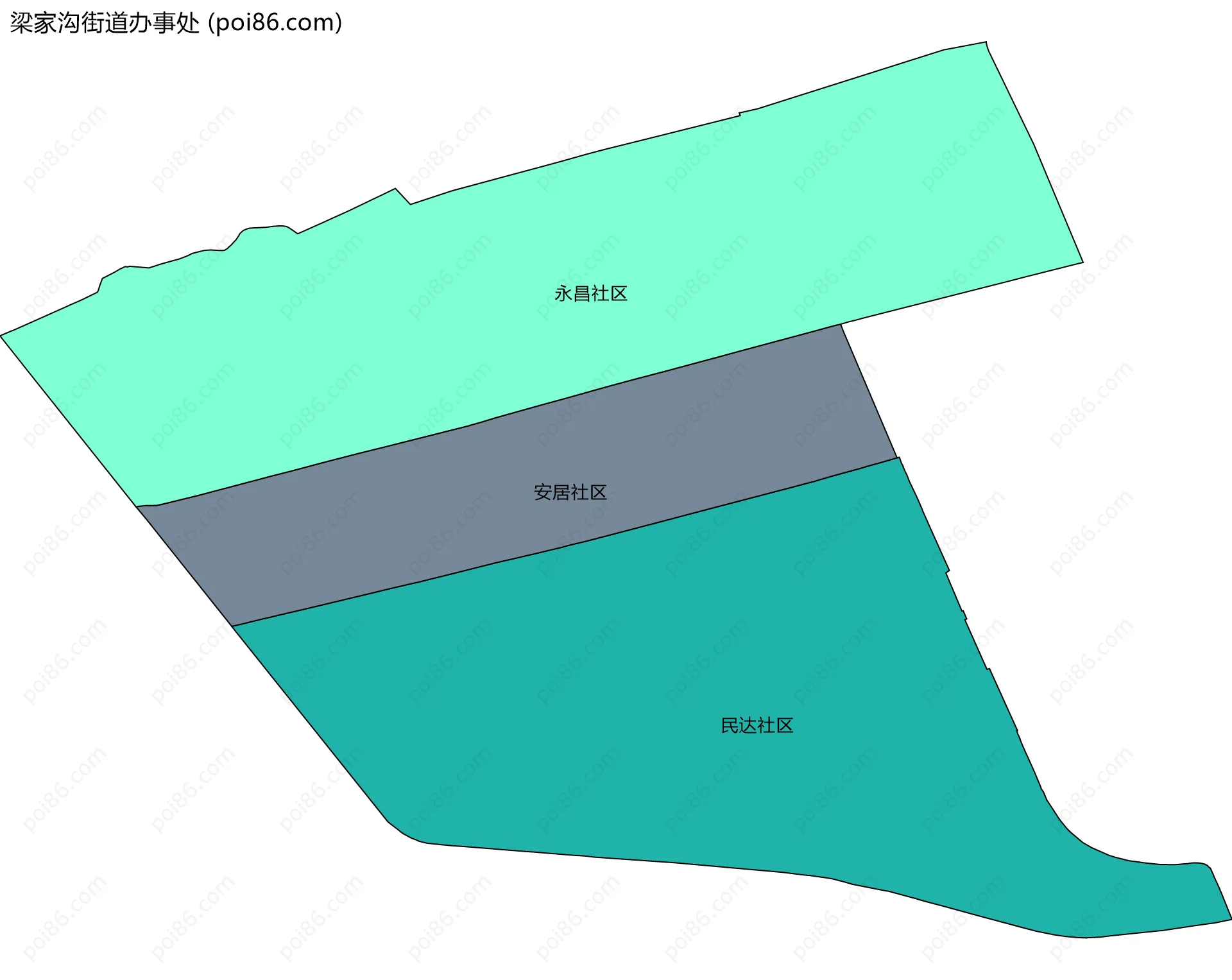 梁家沟街道办事处边界地图(五级行政区划)