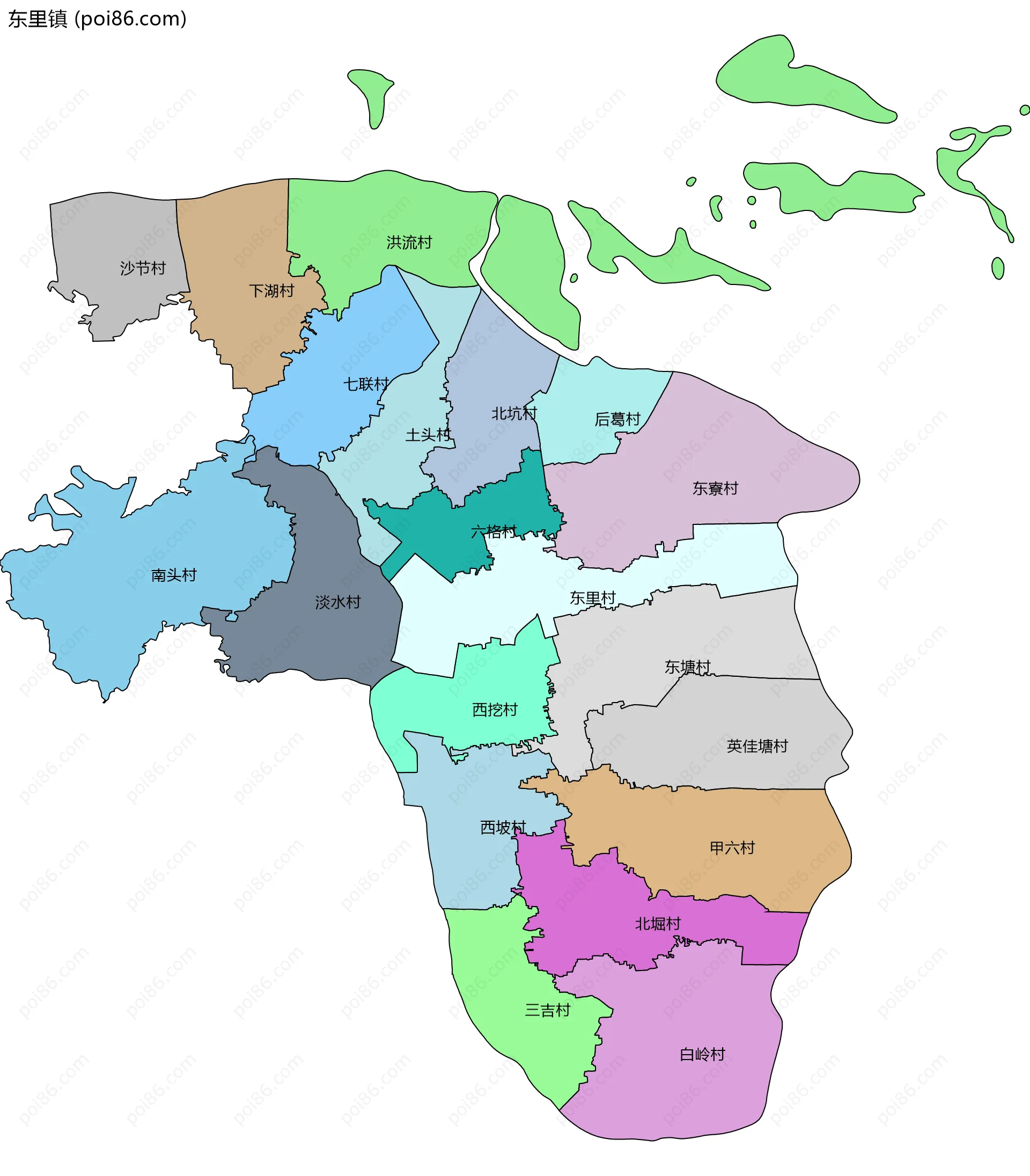 东里镇边界地图(五级行政区划)