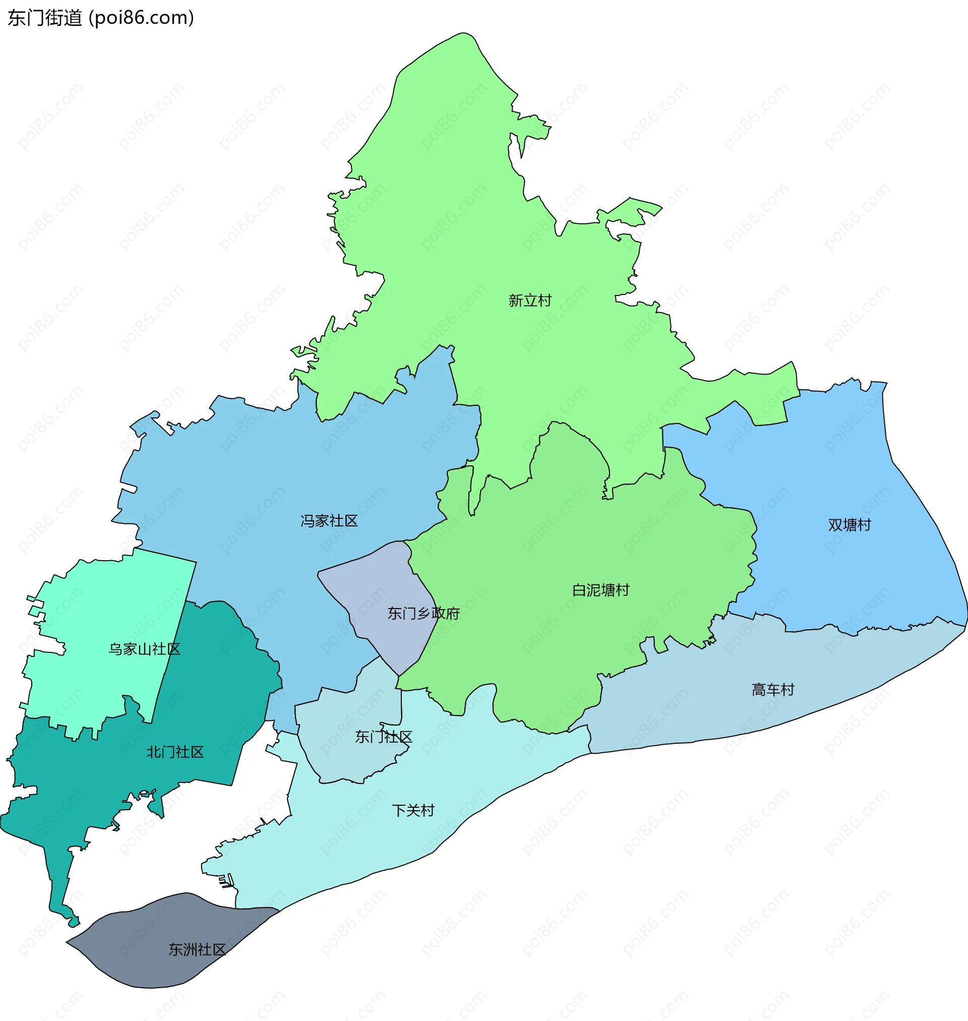 东门街道边界地图(五级行政区划)