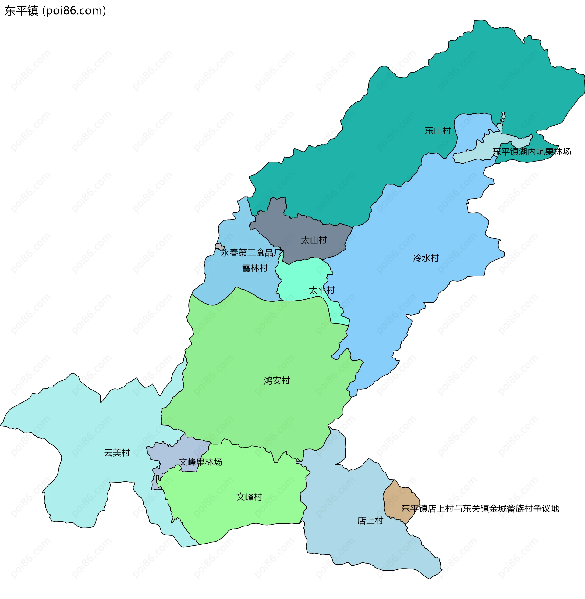 东平镇边界地图(五级行政区划)
