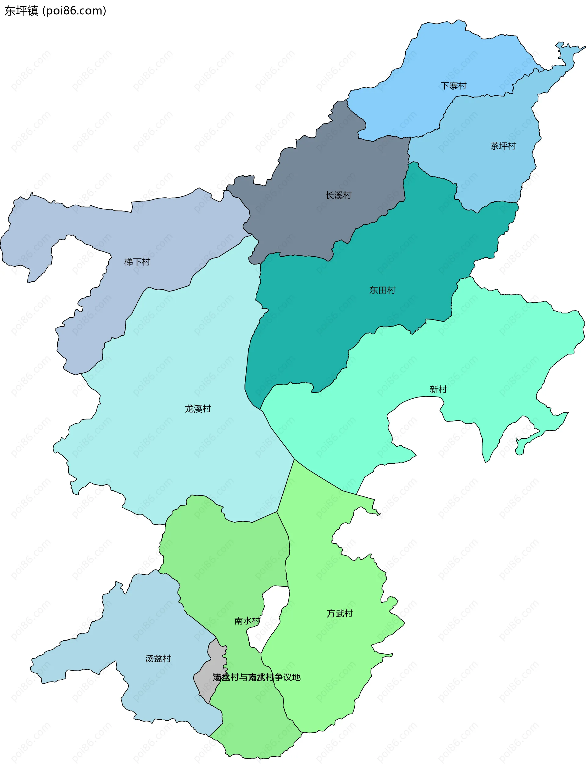 东坪镇边界地图(五级行政区划)