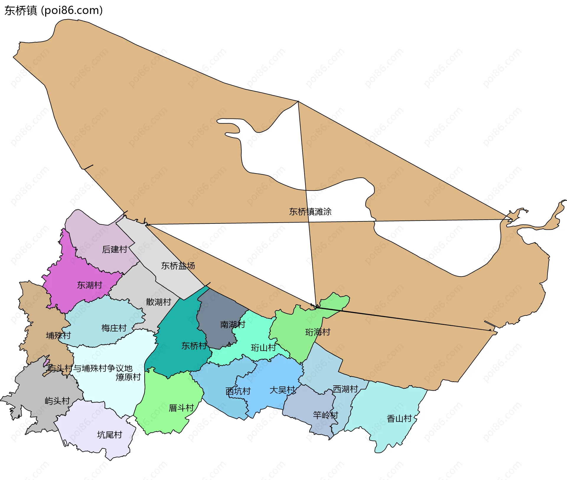东桥镇边界地图(五级行政区划)