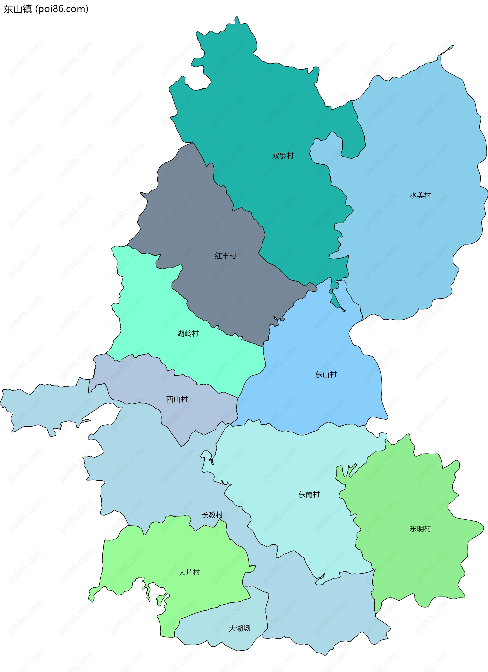 东山镇边界地图(五级行政区划)