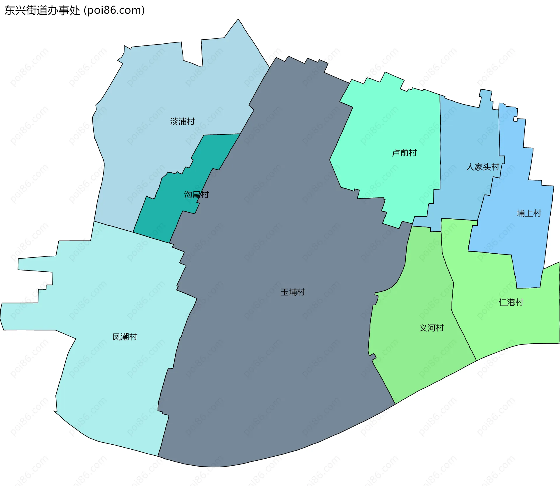 东兴街道办事处边界地图(五级行政区划)
