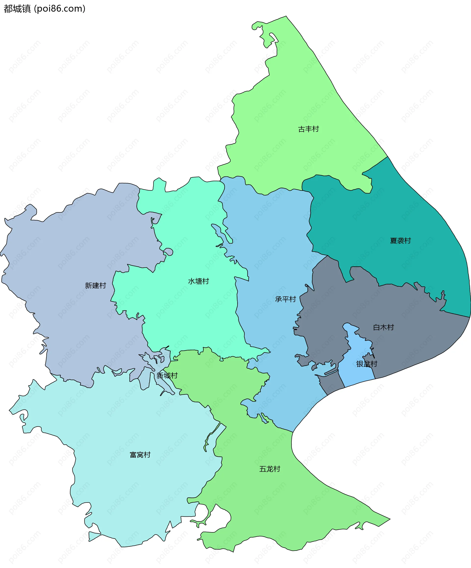 都城镇边界地图(五级行政区划)