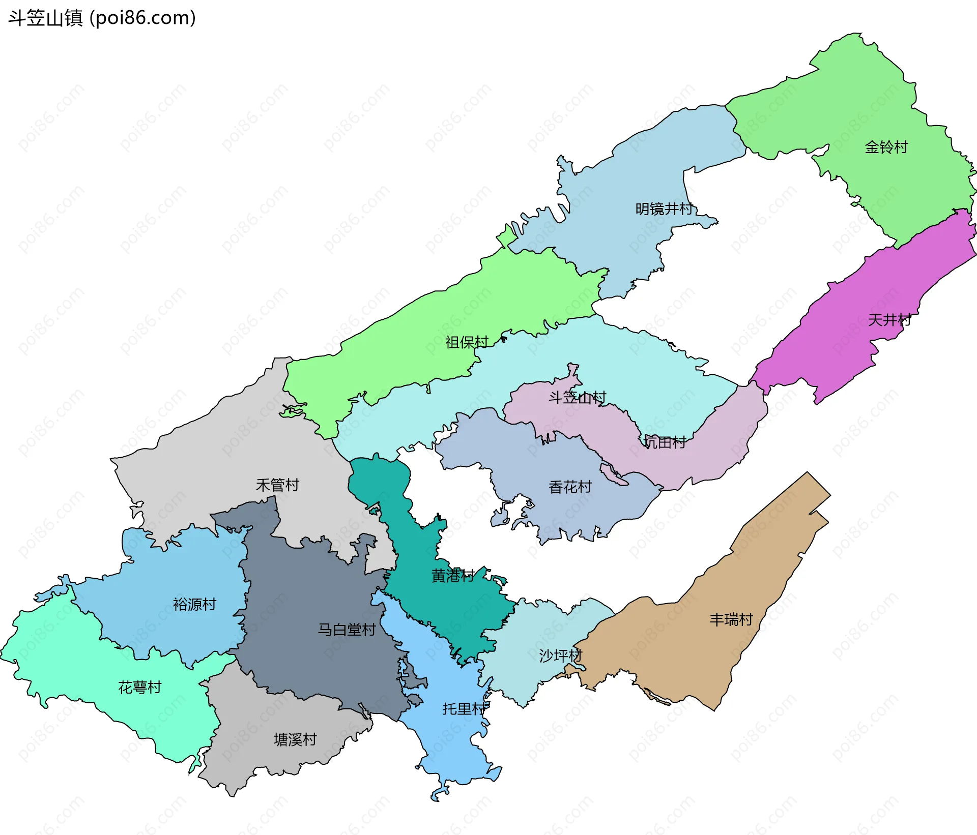 斗笠山镇边界地图(五级行政区划)