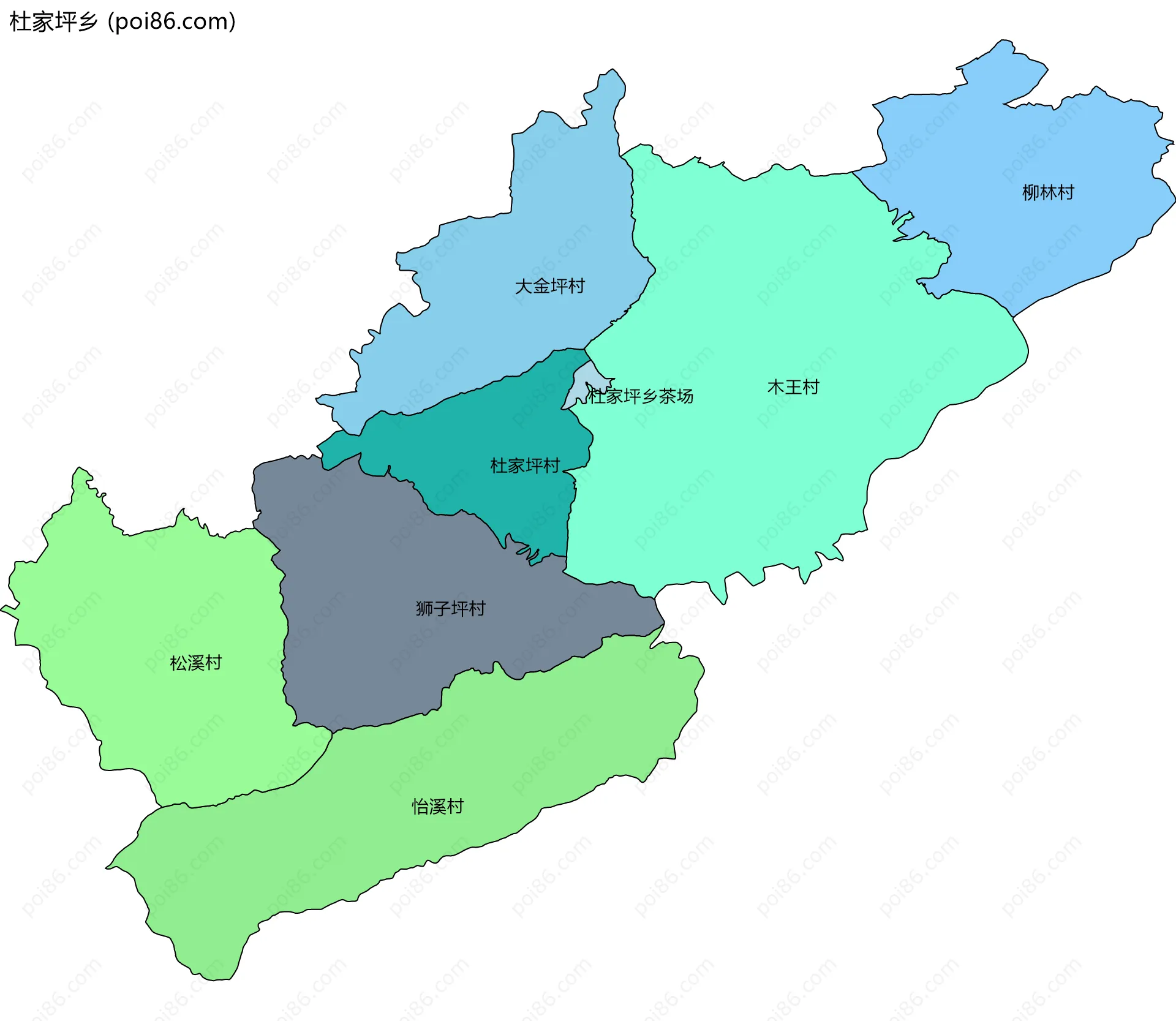 杜家坪乡边界地图(五级行政区划)