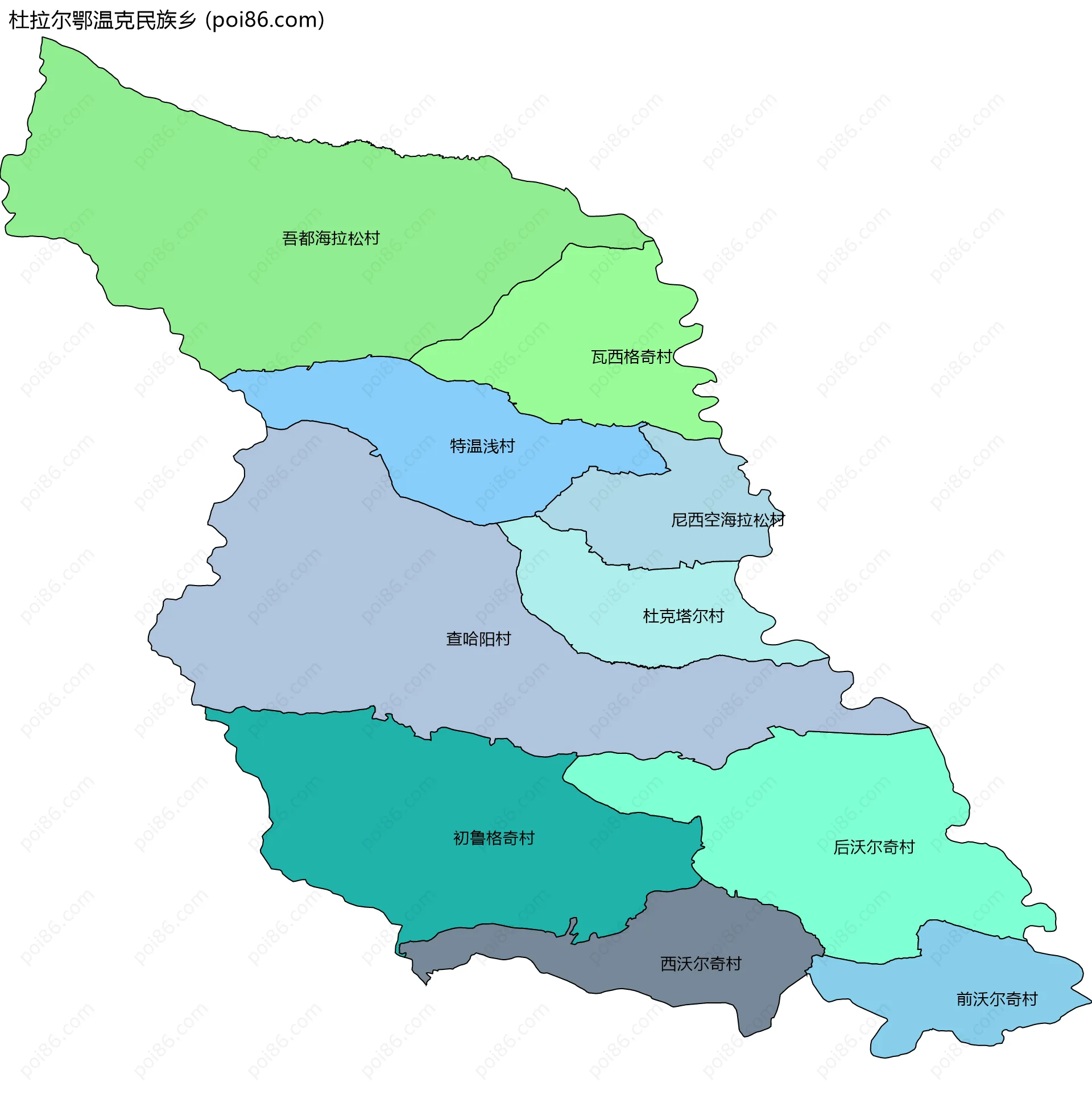杜拉尔鄂温克民族乡边界地图(五级行政区划)