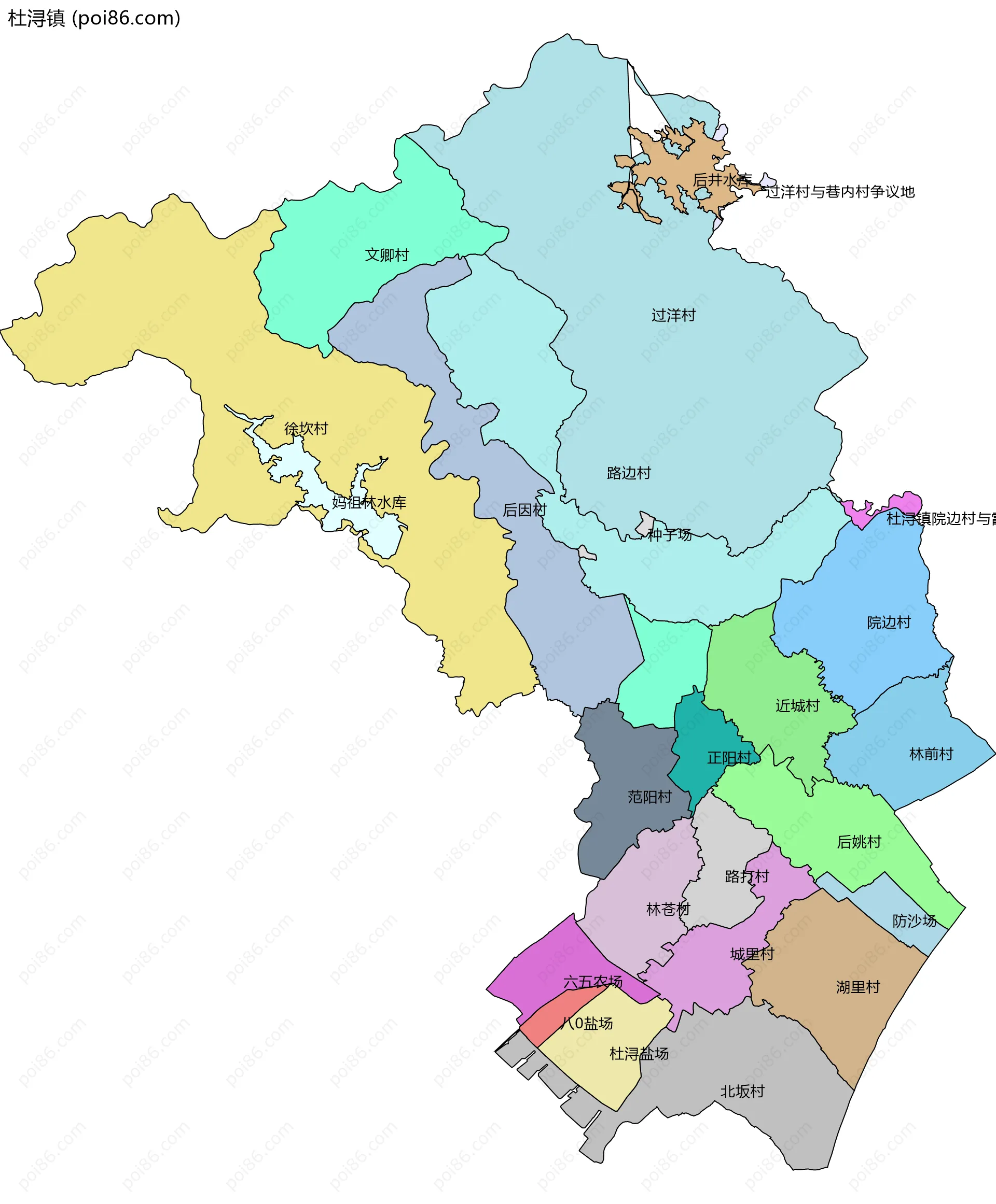 杜浔镇边界地图(五级行政区划)