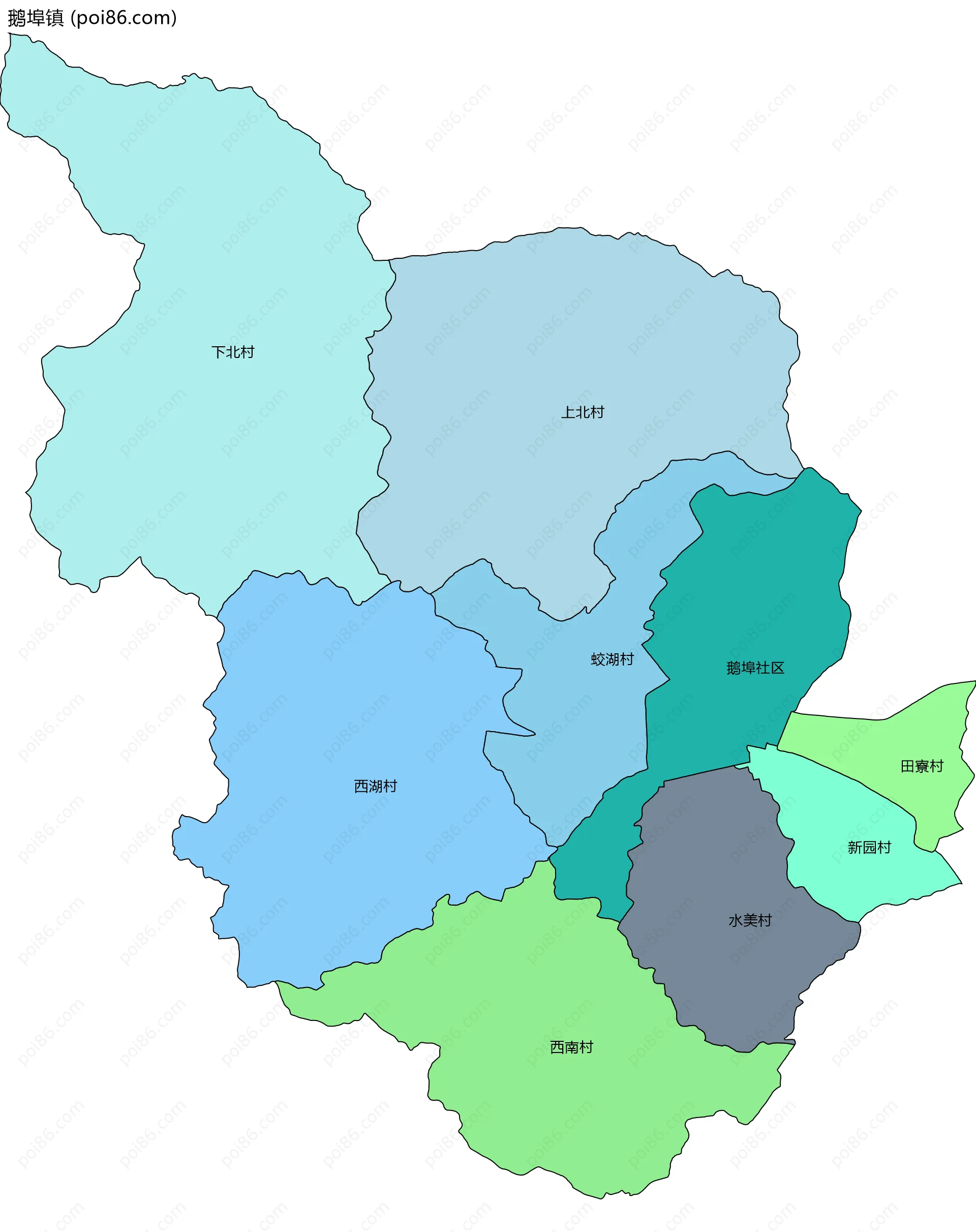 鹅埠镇边界地图(五级行政区划)