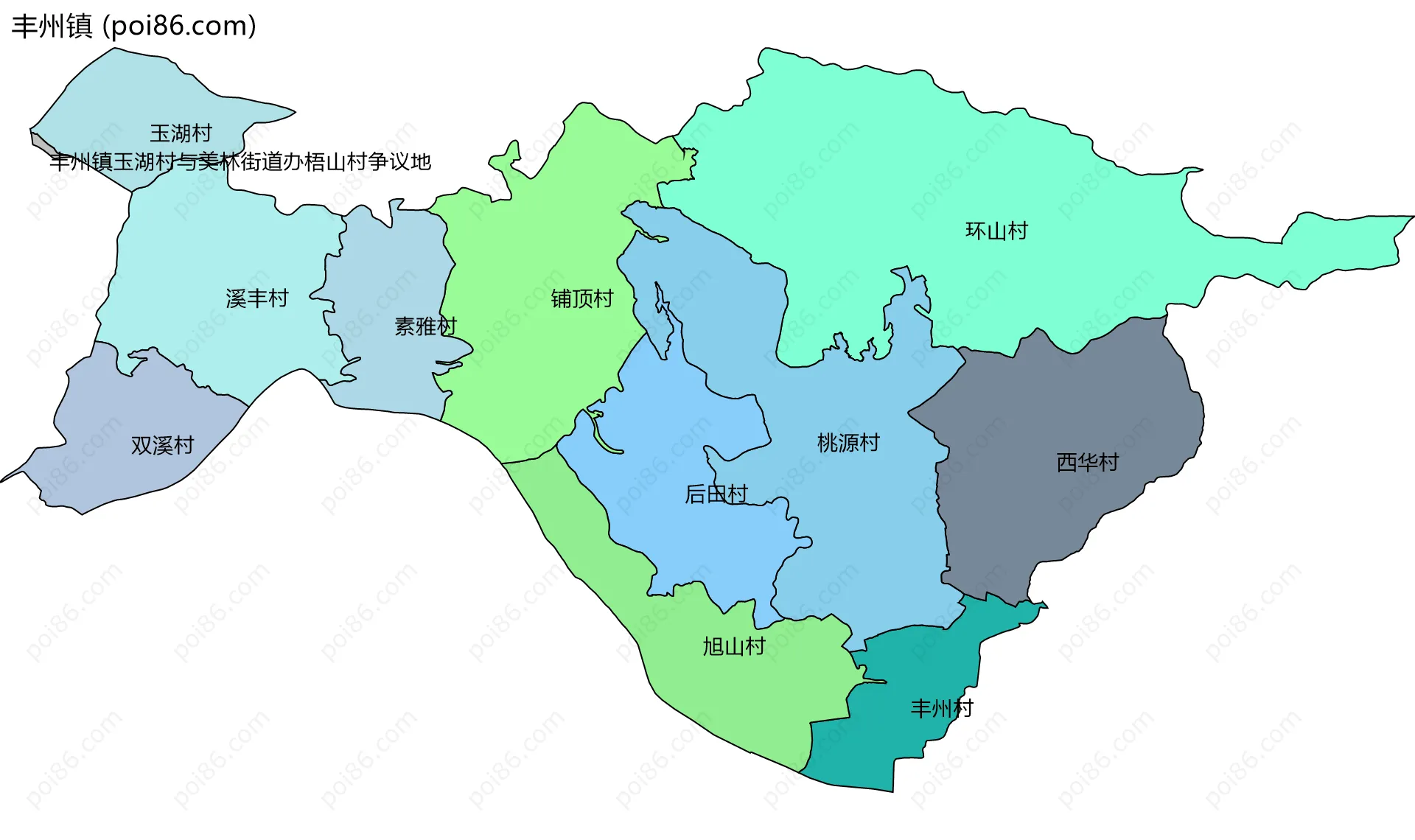丰州镇边界地图(五级行政区划)