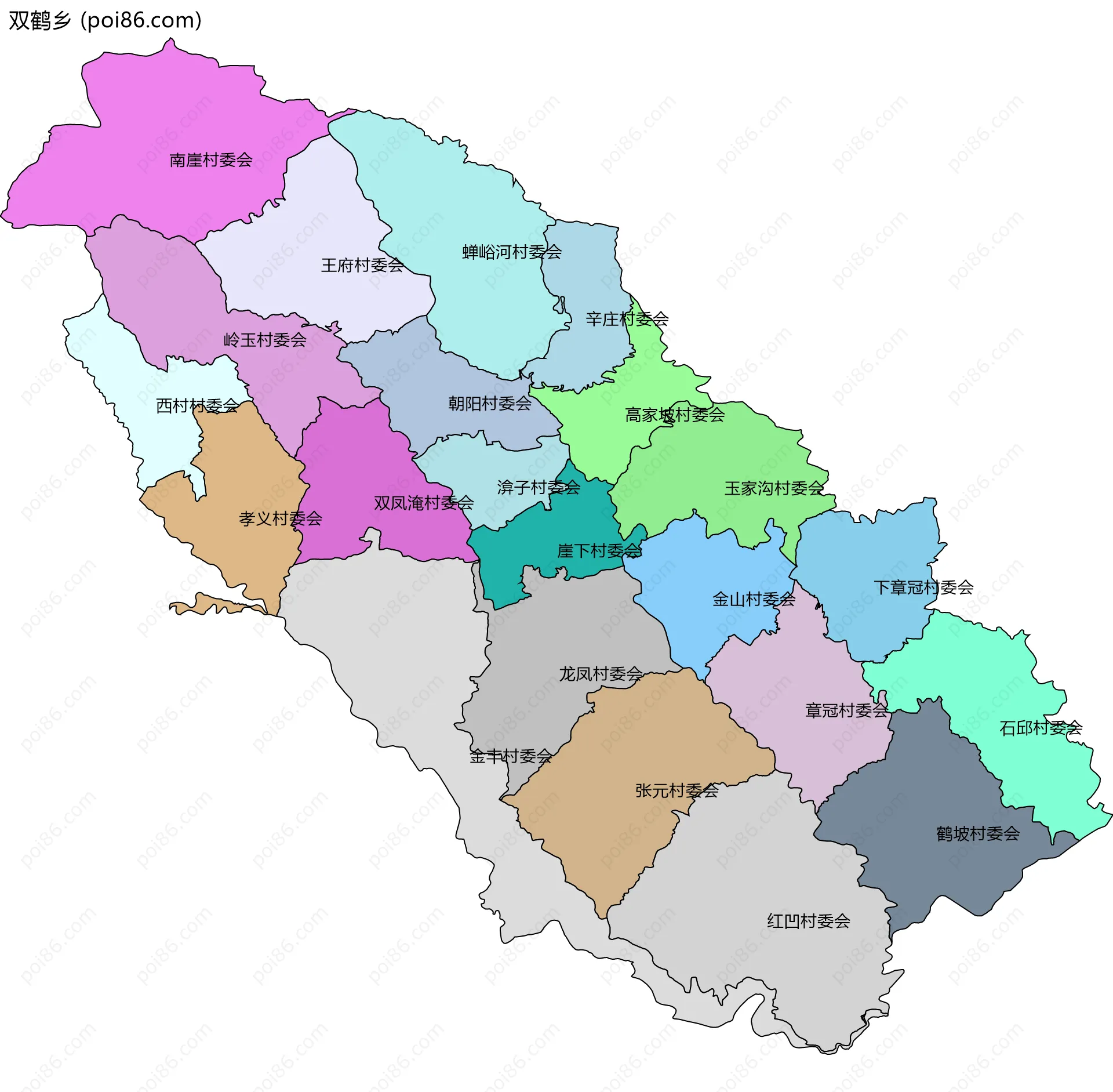 双鹤乡边界地图(五级行政区划)