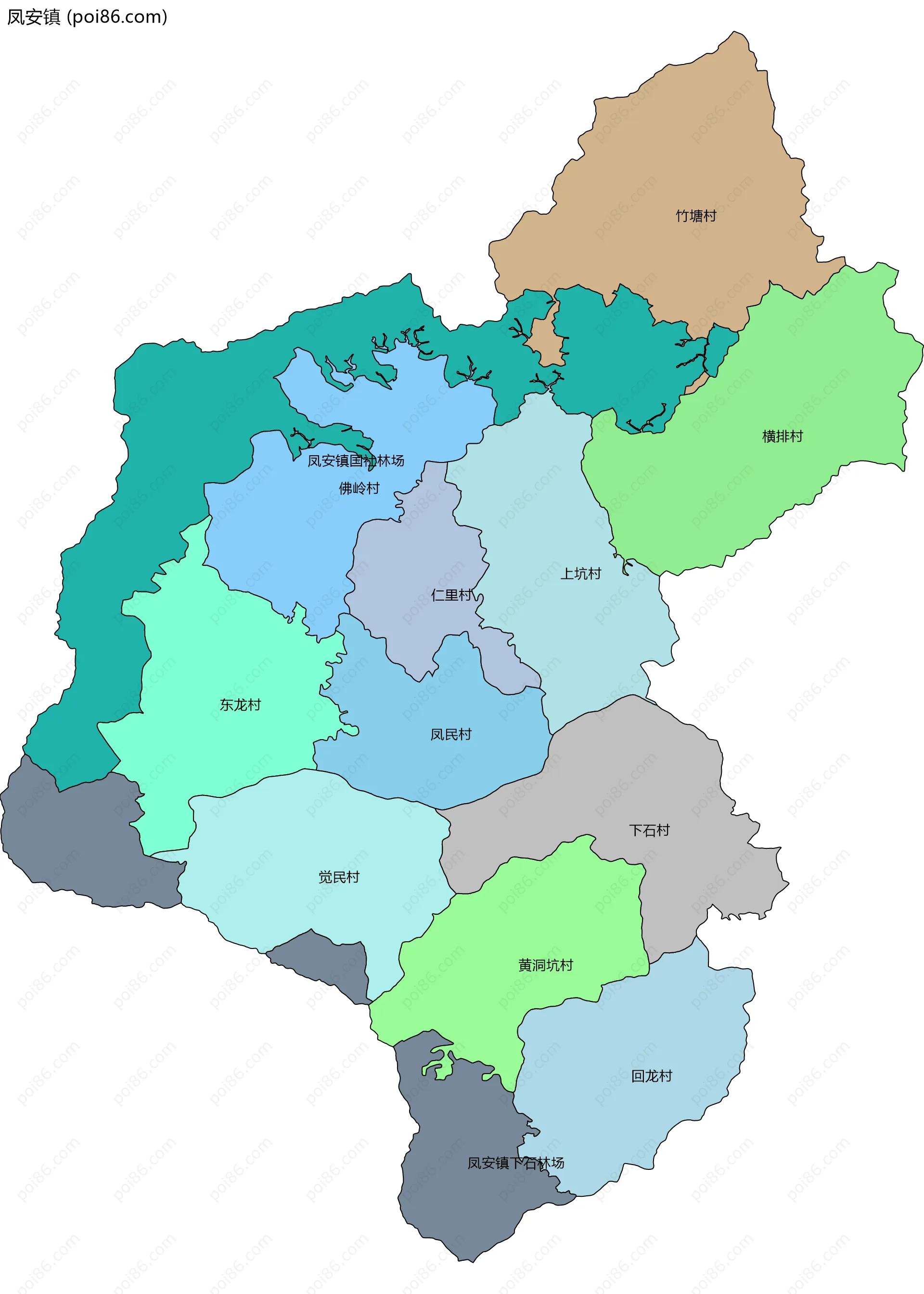 凤安镇边界地图(五级行政区划)