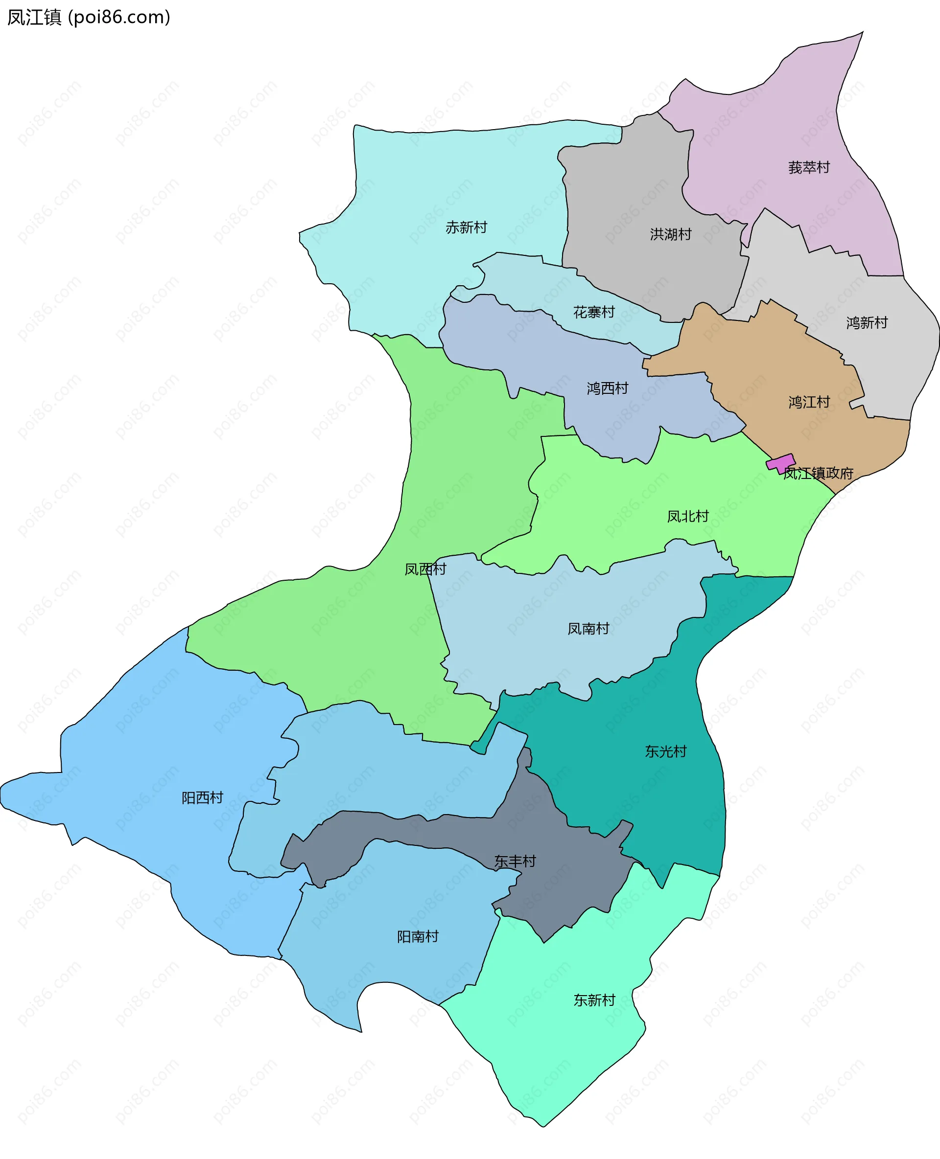 凤江镇边界地图(五级行政区划)