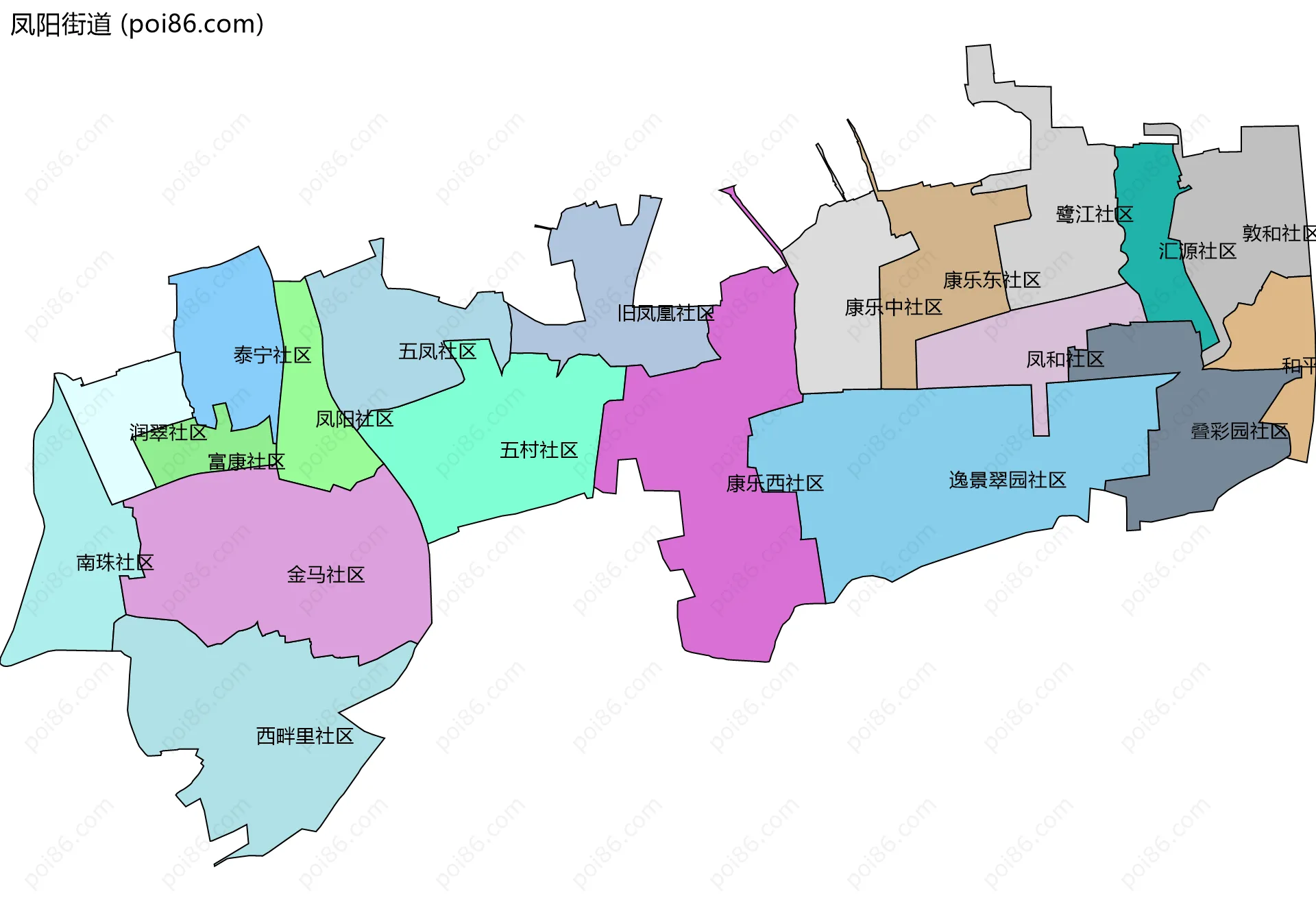 凤阳街道边界地图(五级行政区划)