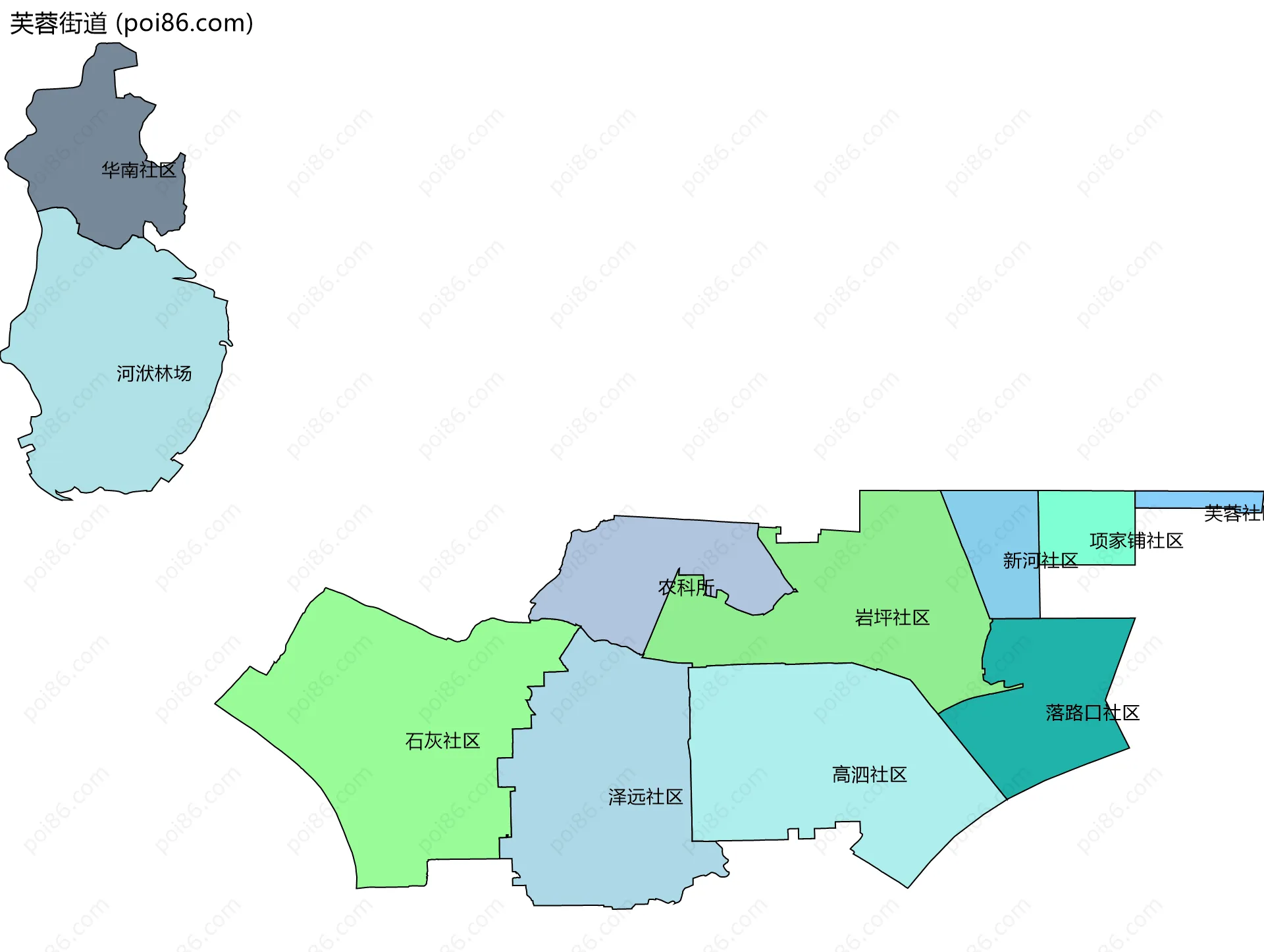 芙蓉街道边界地图(五级行政区划)