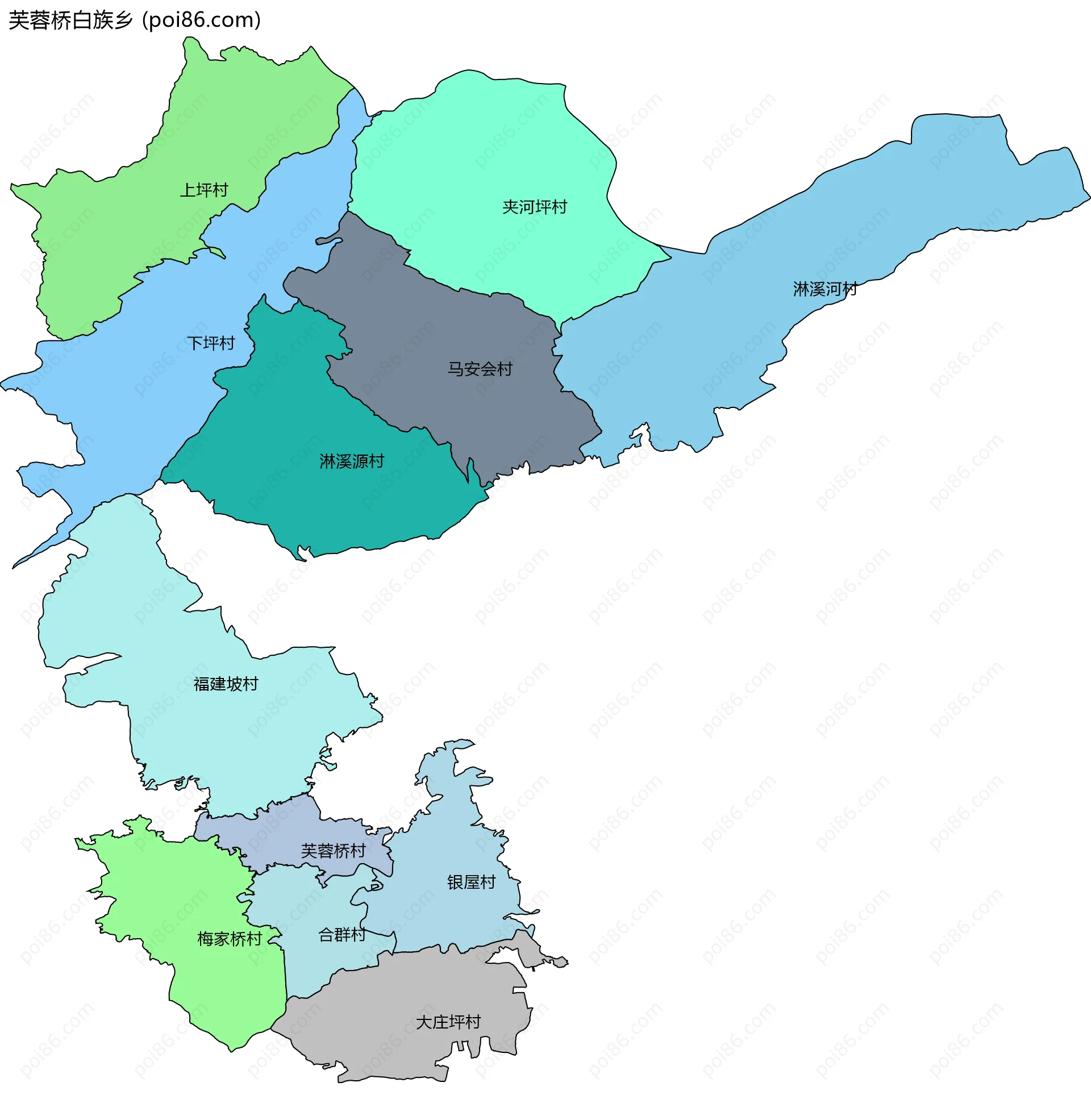 芙蓉桥白族乡边界地图(五级行政区划)