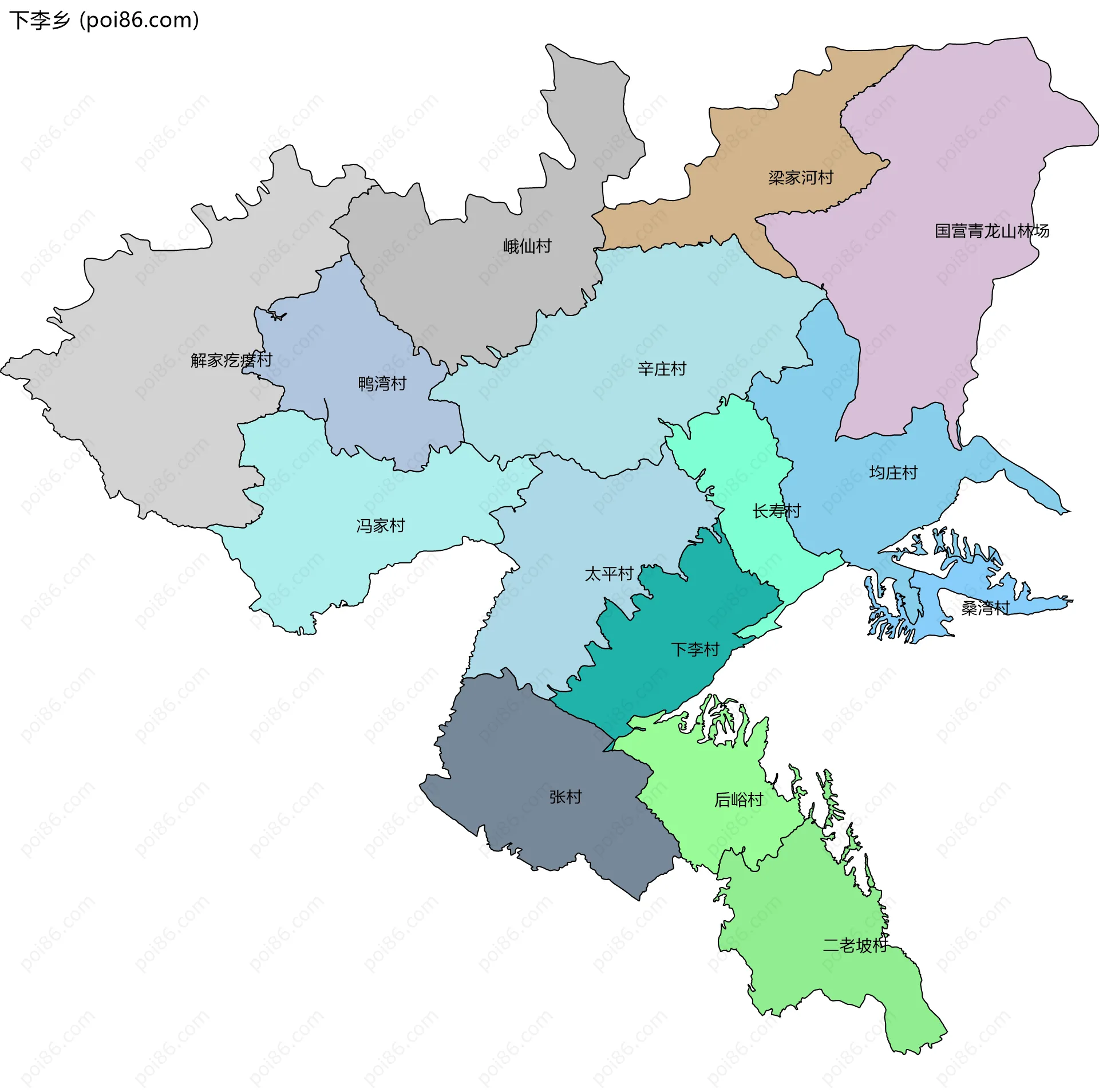 下李乡边界地图(五级行政区划)