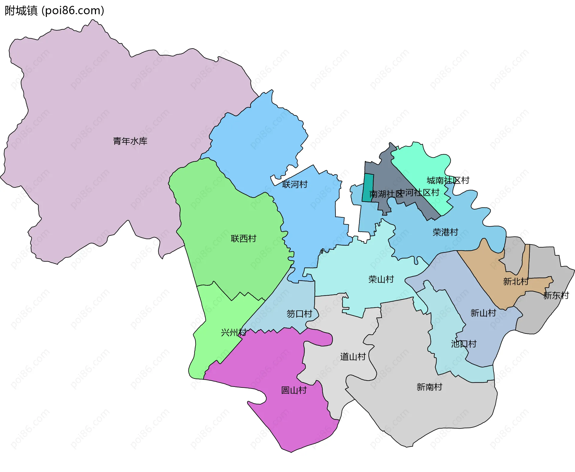 附城镇边界地图(五级行政区划)