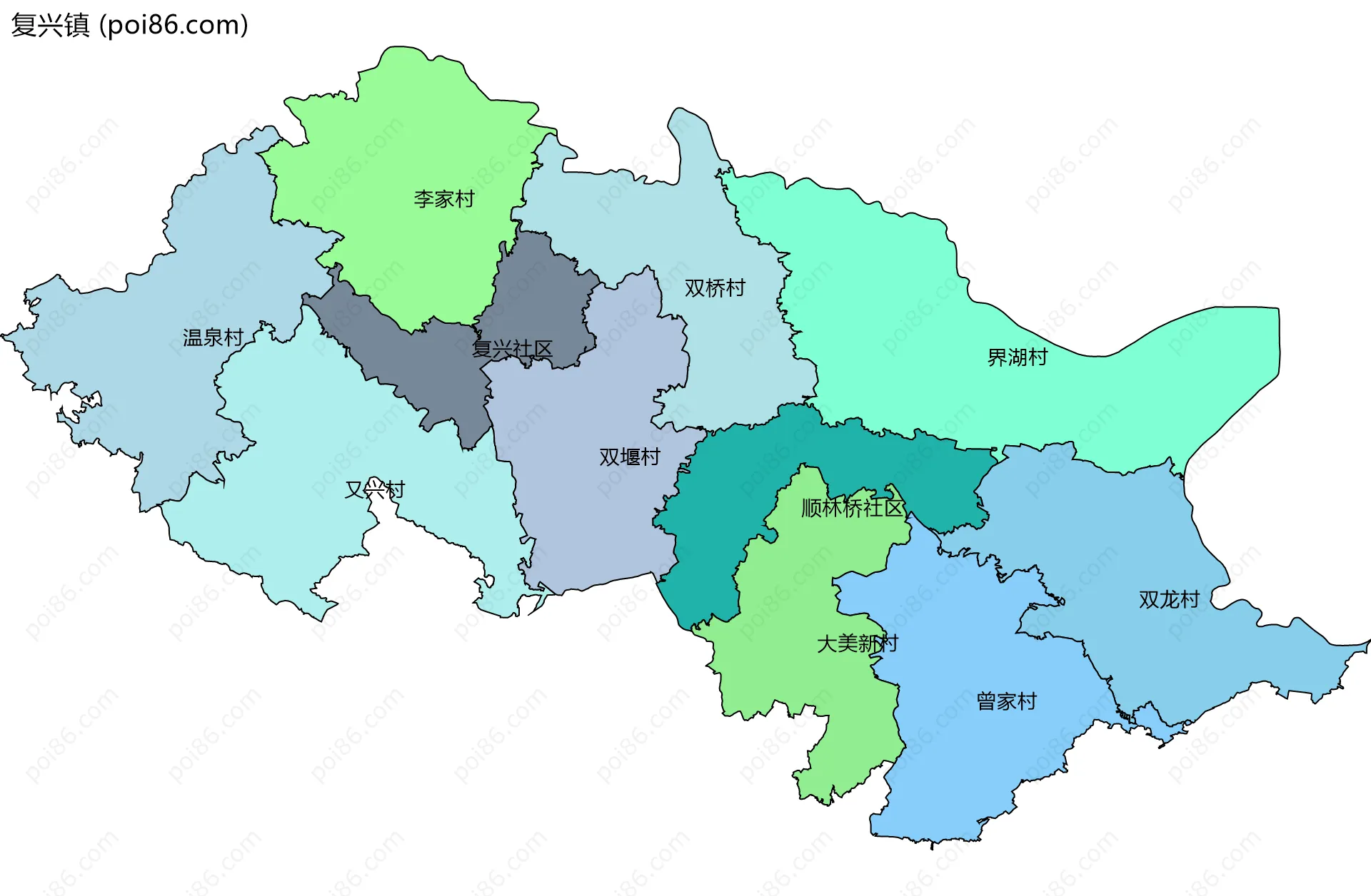 复兴镇边界地图(五级行政区划)