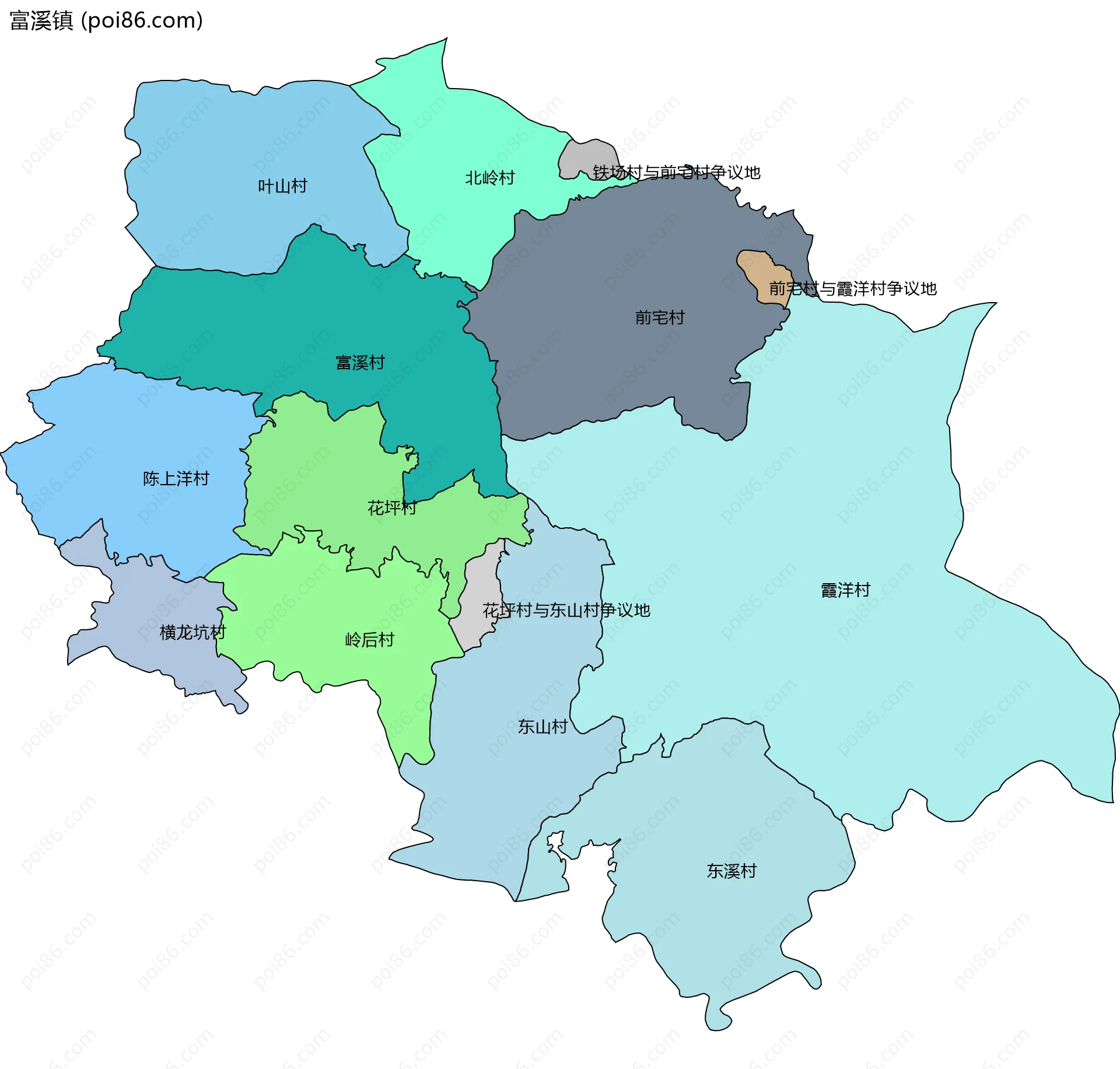 富溪镇边界地图(五级行政区划)