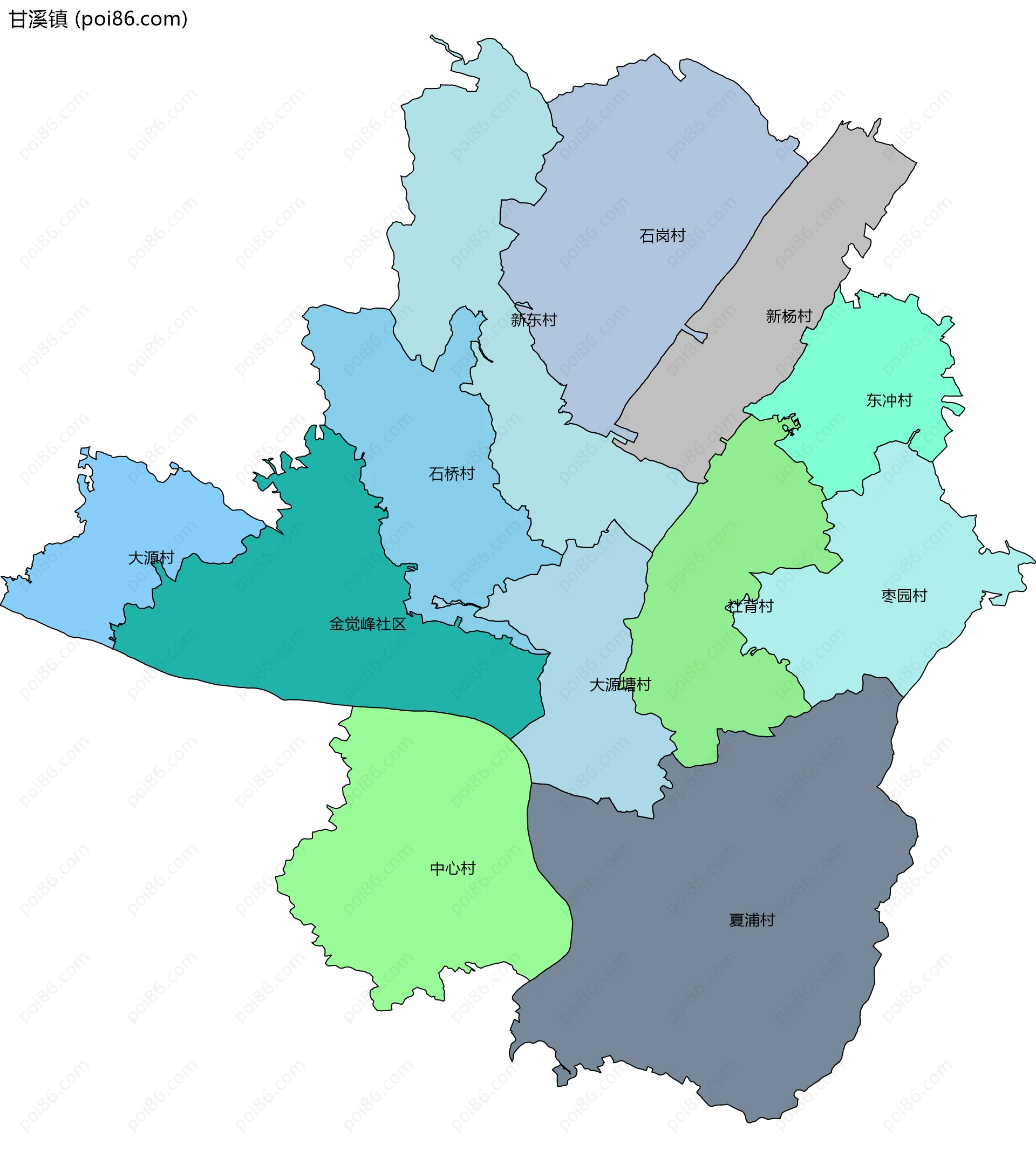 甘溪镇边界地图(五级行政区划)