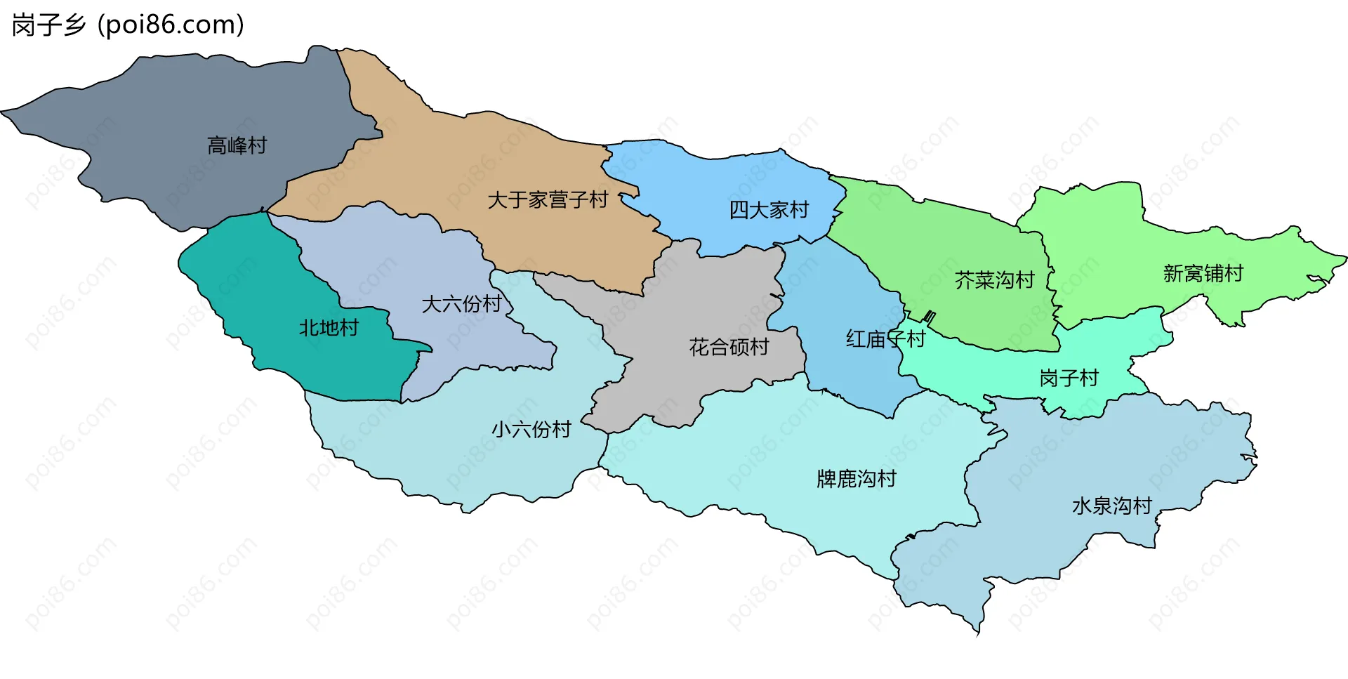 岗子乡边界地图(五级行政区划)