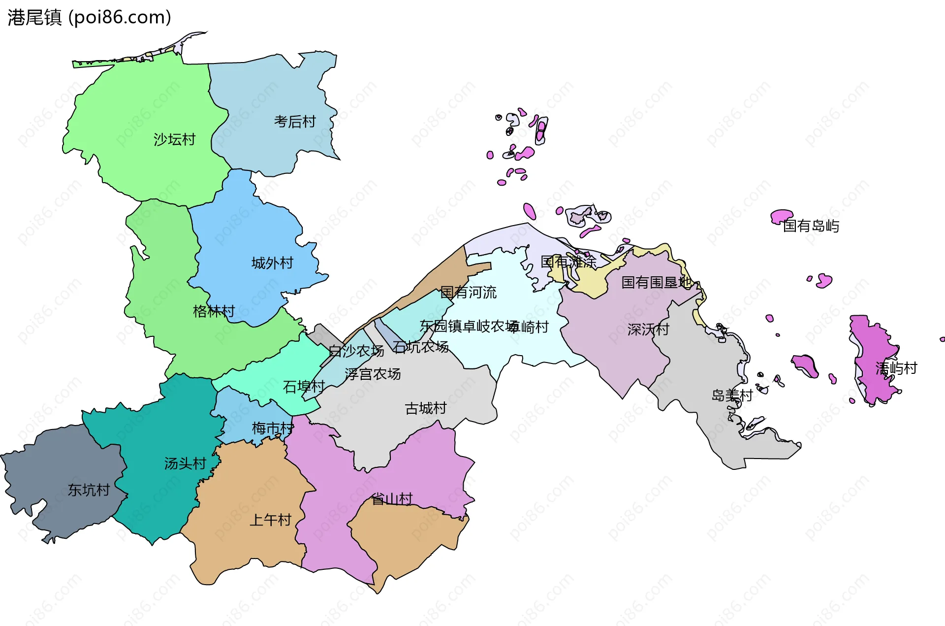 港尾镇边界地图(五级行政区划)